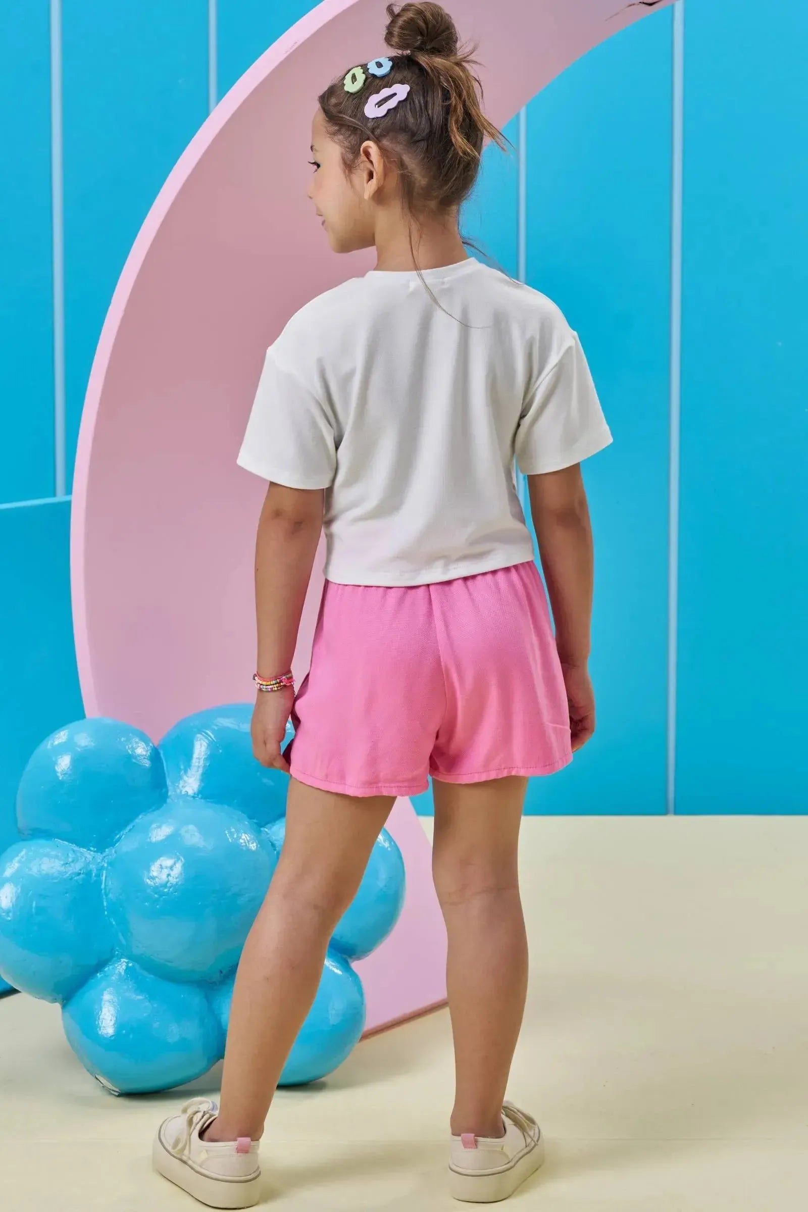 Conjunto de Blusa em Malha Power e Short Saia em Tecido de Viscose 93649 Kukiê Infantil Menina