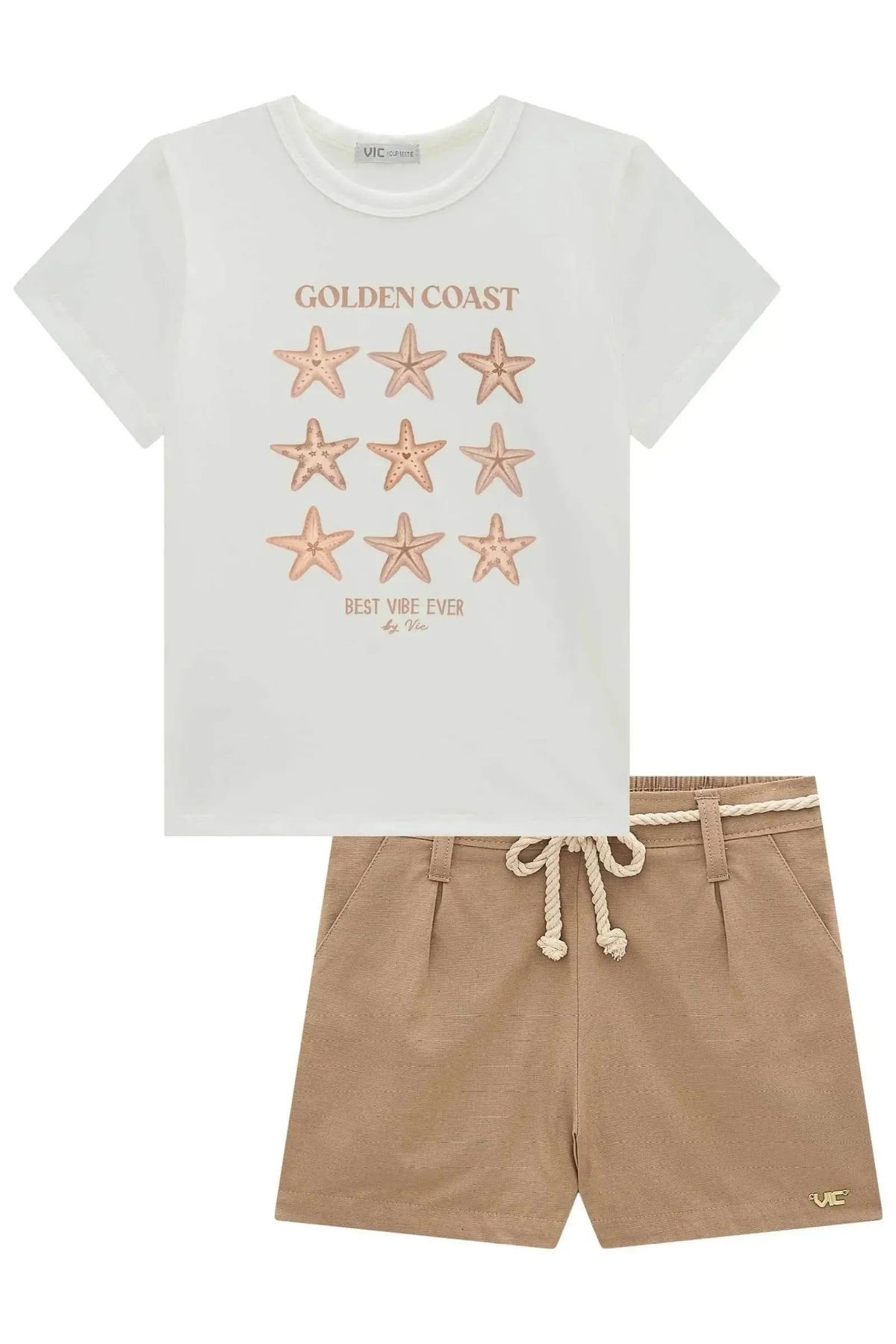 Conjunto de Blusa em Malha Power e Shorts em Linho com Elastano 99092 Vic Teen Menina