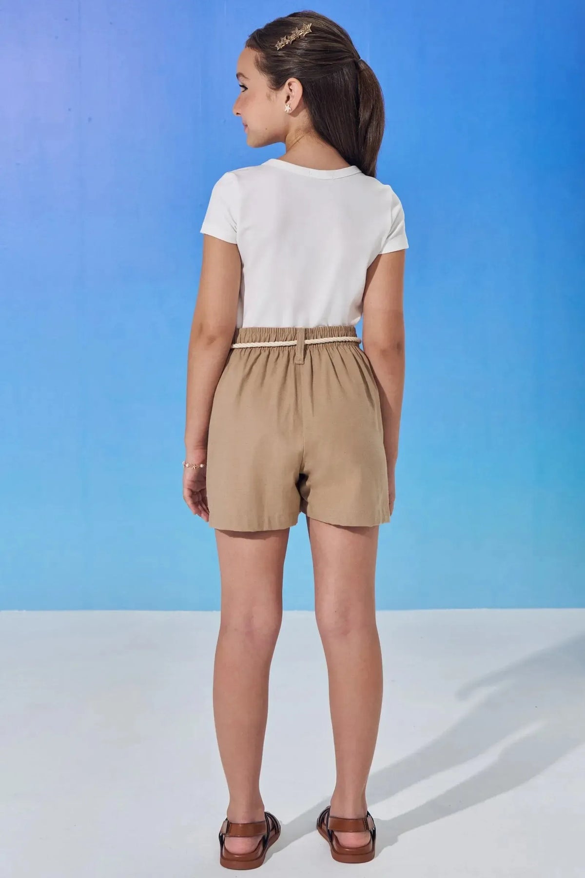 Conjunto de Blusa em Malha Power e Shorts em Linho com Elastano 99092 Vic Teen Menina