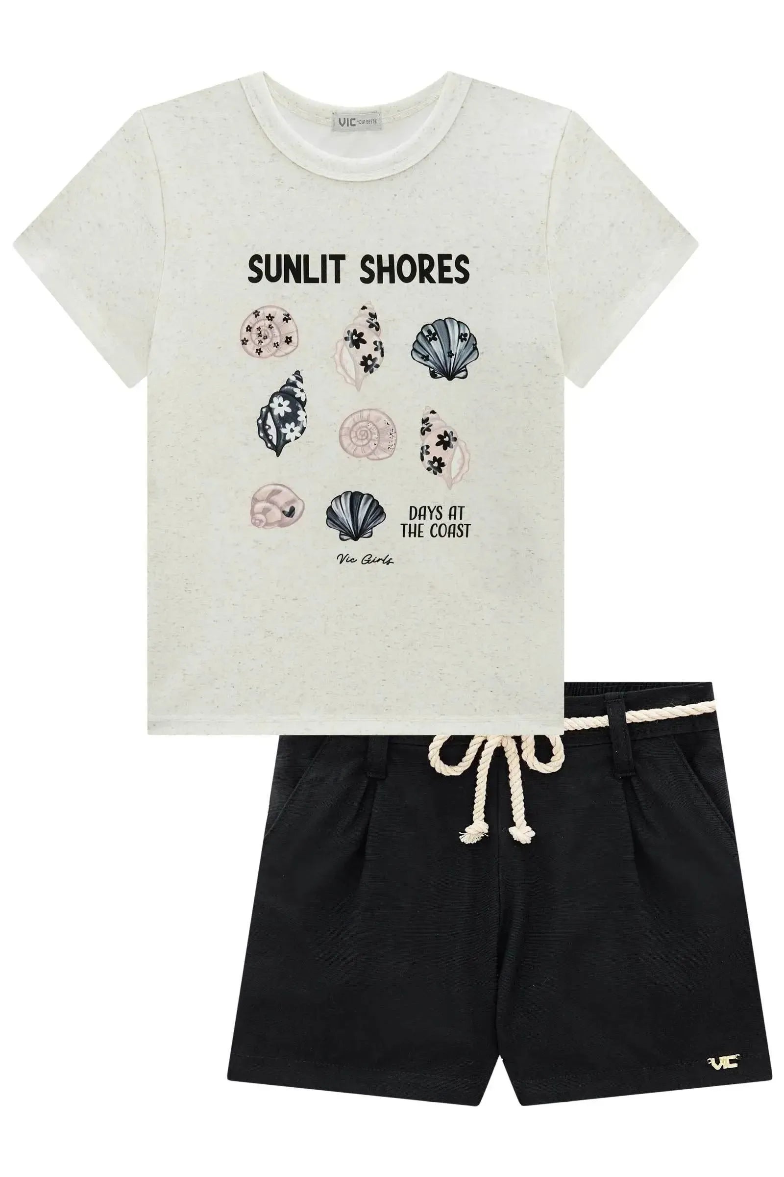 Conjunto de Blusa em Malha Power e Shorts em Linho com Elastano 99092 Vic Teen Menina