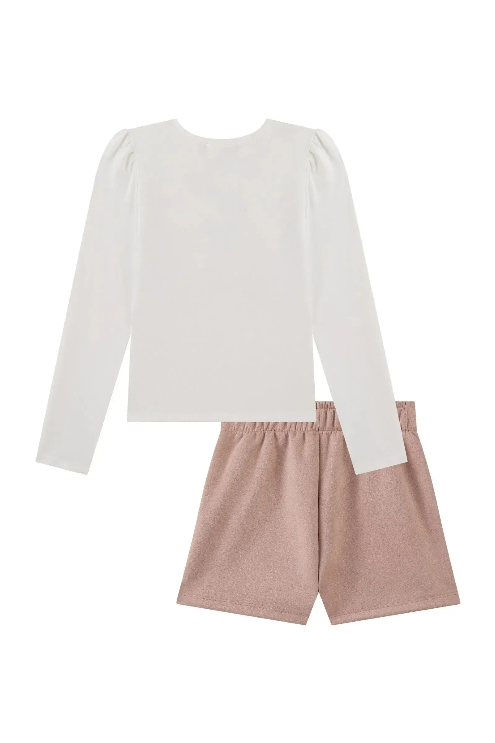 Conjunto de Blusa em Malha Power e Shorts em Malha Scuba Suede 91839 Kukiê Infantil Menina