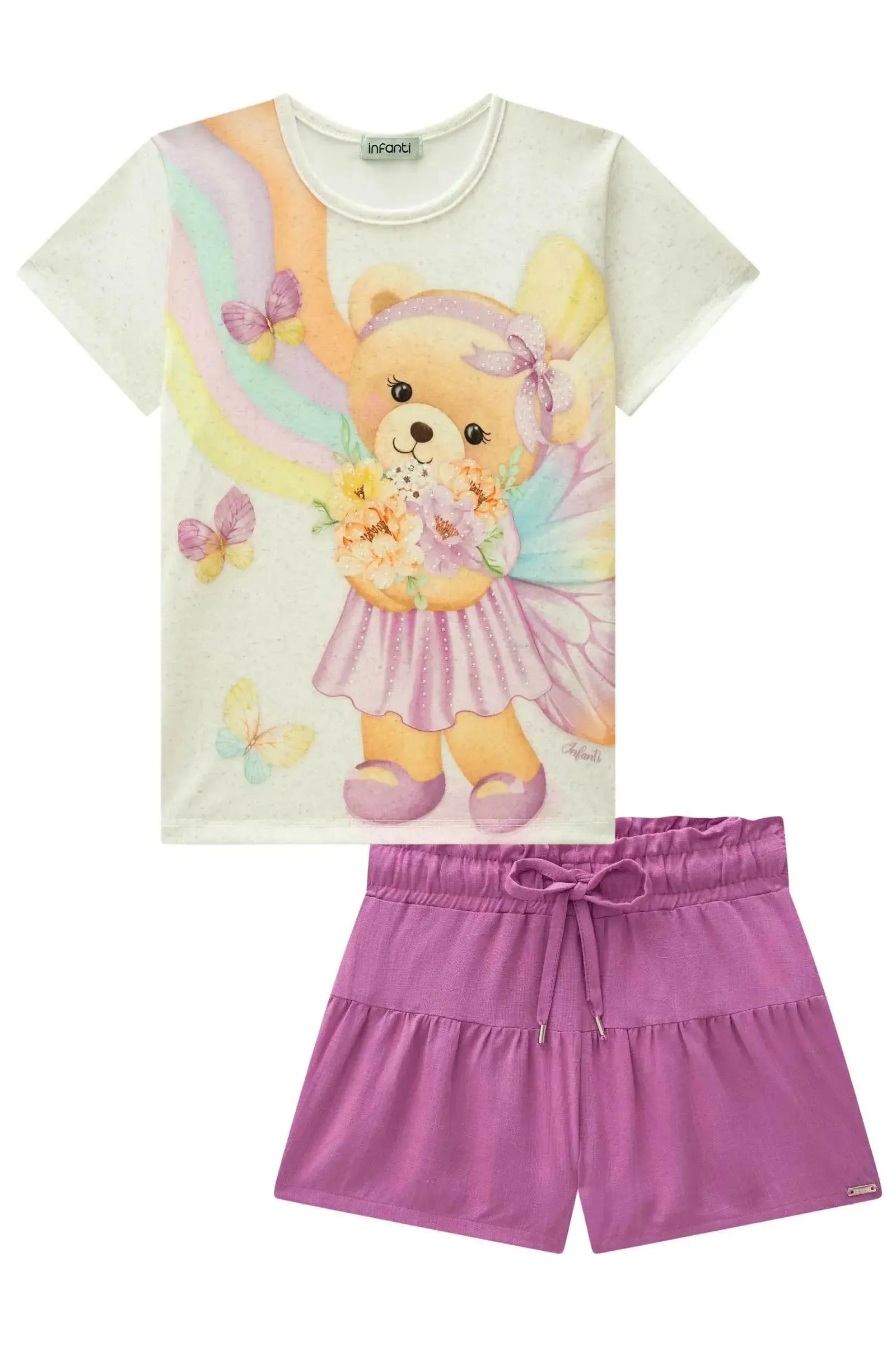 Conjunto de Blusa em Malha Power e Shorts em Viscose 85759 Infanti Infantil Menina