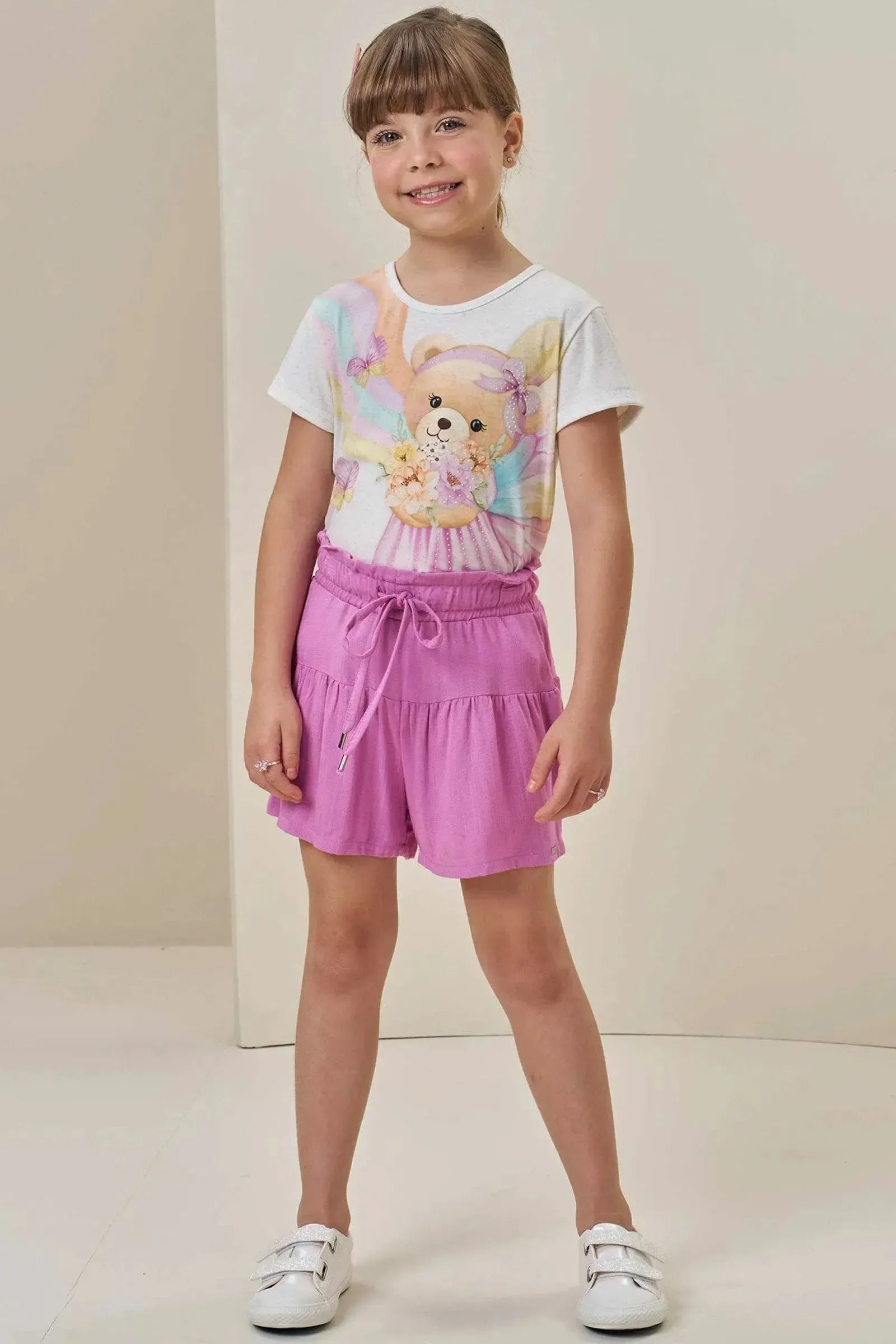 Conjunto de Blusa em Malha Power e Shorts em Viscose 85759 Infanti Infantil Menina