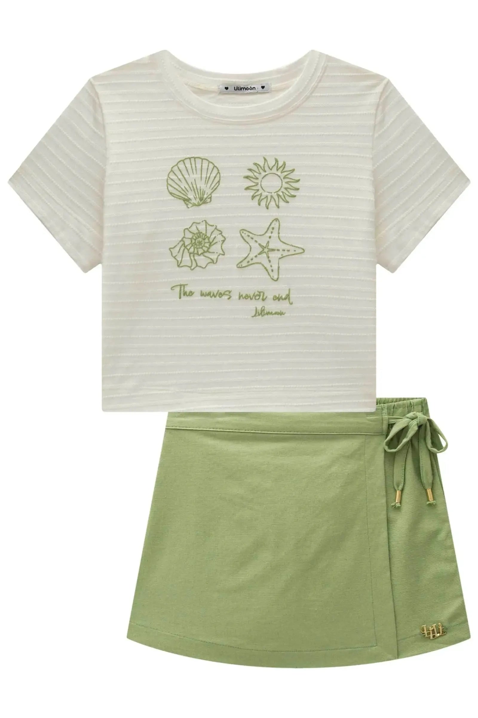 Conjunto de Blusa em Malha Texturizada e Short Saia em Linho Santorine 99327 Lilimoon Teen Menina