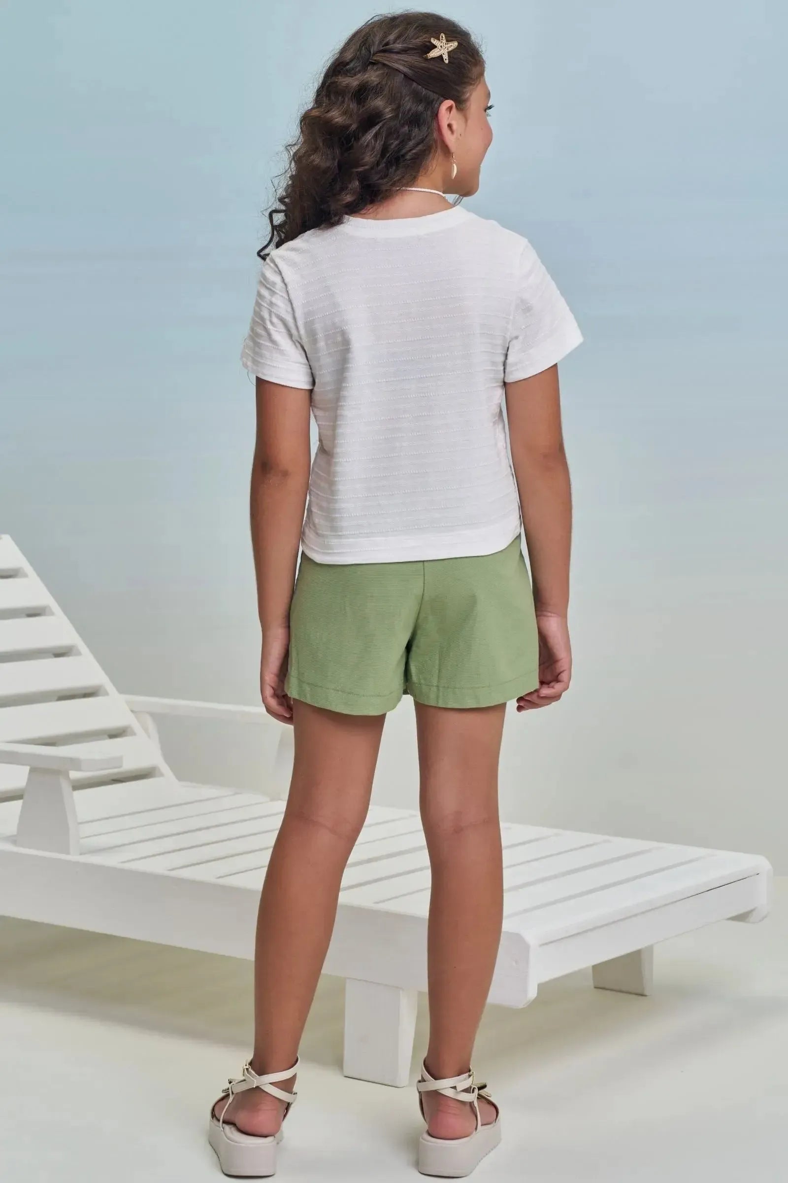 Conjunto de Blusa em Malha Texturizada e Short Saia em Linho Santorine 99327 Lilimoon Teen Menina