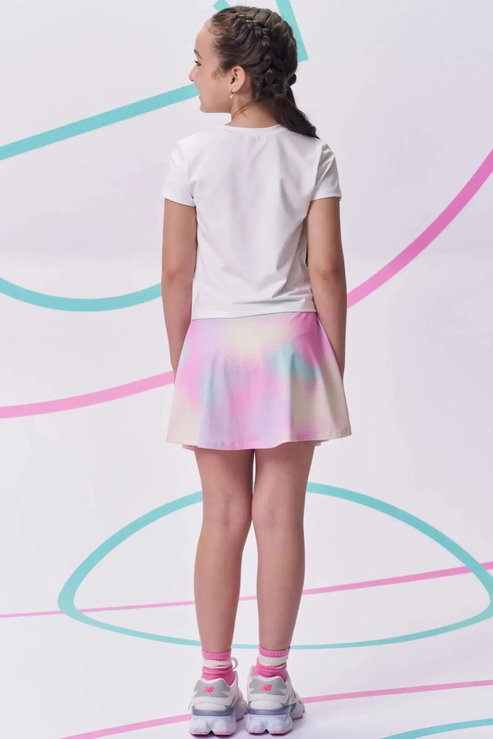 Conjunto de Blusa em Malha UV50 e Saia em Malha Yuki com Shorts Embutido 96539 Vic&Vicky Teen Menina