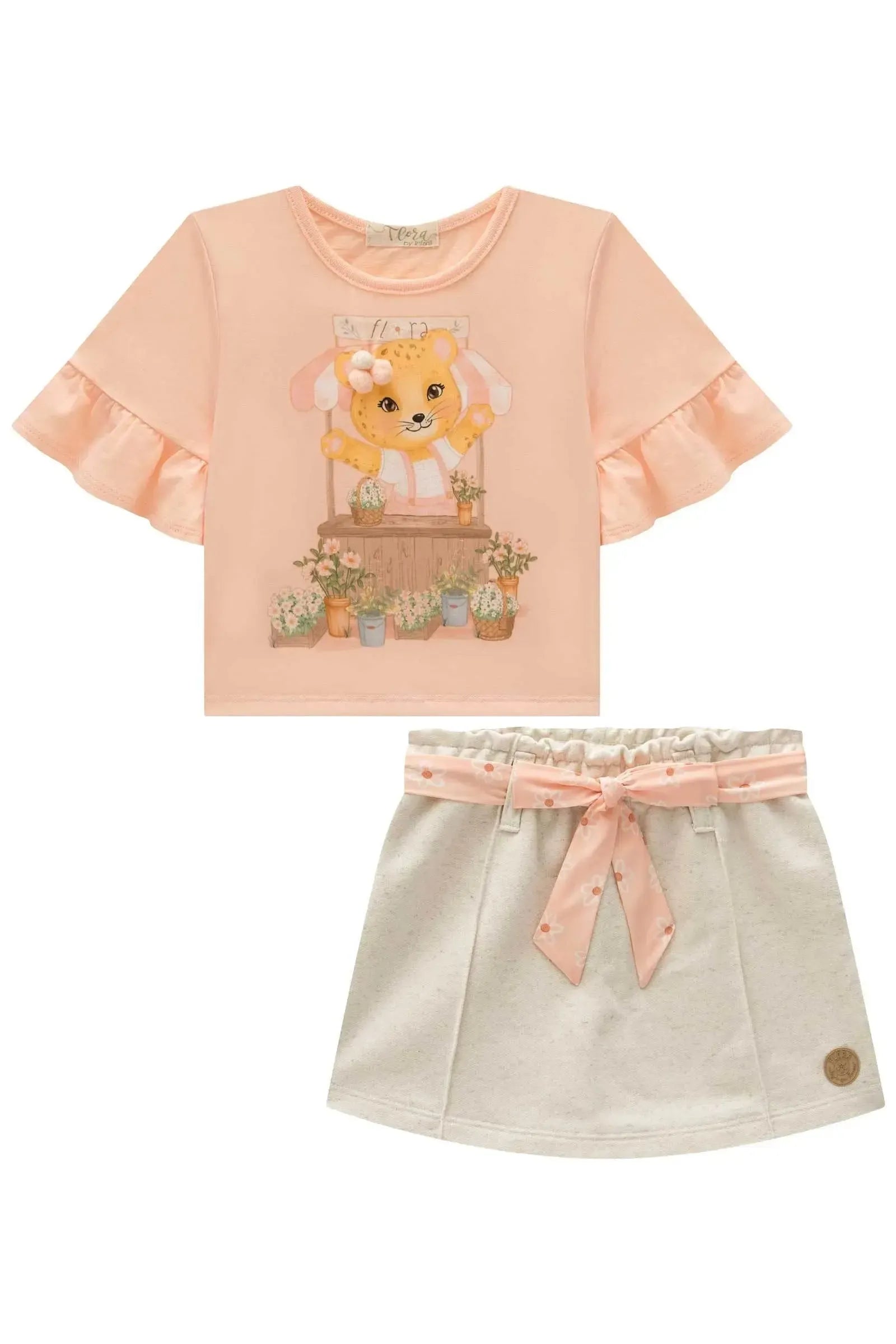 Conjunto de Blusa em Meia Malha com Short Saia em Moletom sem Pelúcia 96922 Infanti Infantil Menina
