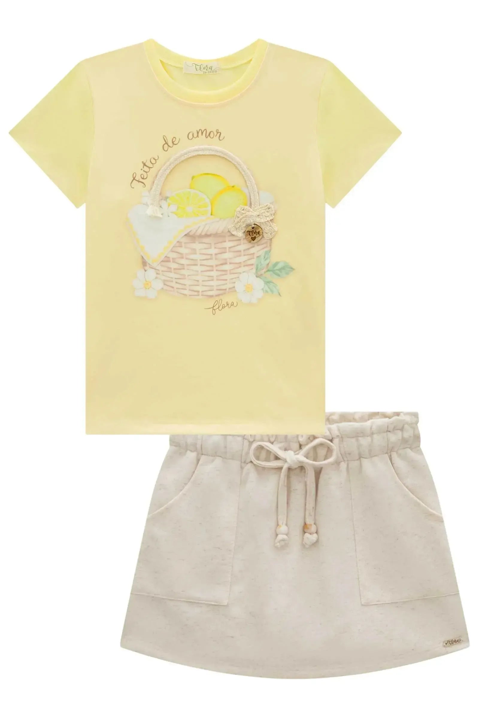 Conjunto de Blusa em Meia Malha com Short Saia em Moletom sem Pelúcia 98875 Infanti Infantil Menina