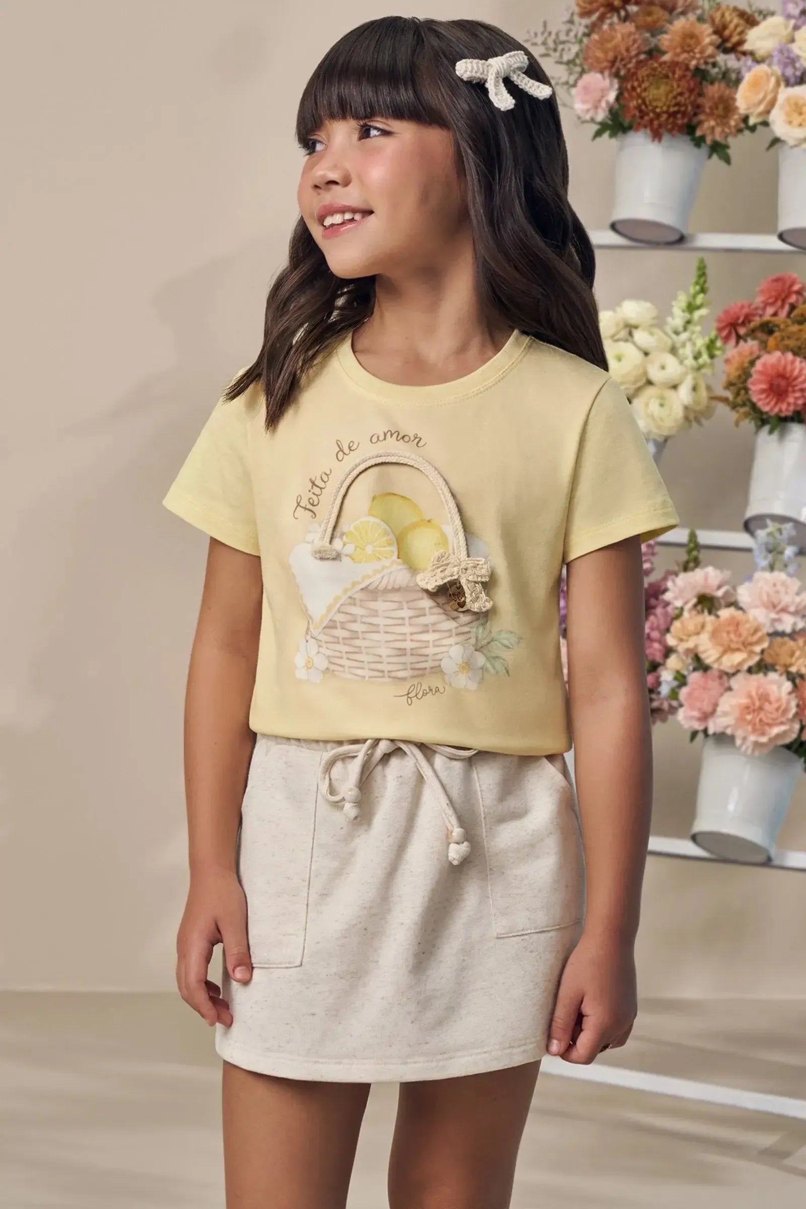 Conjunto de Blusa em Meia Malha com Short Saia em Moletom sem Pelúcia 98875 Infanti Infantil Menina