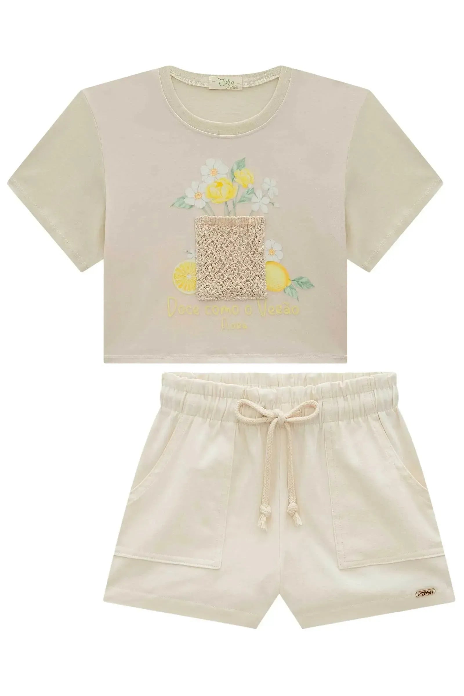 Conjunto de Blusa em Meia Malha com Shorts de Sarja com Elastano 98891 Infanti Infantil Menina