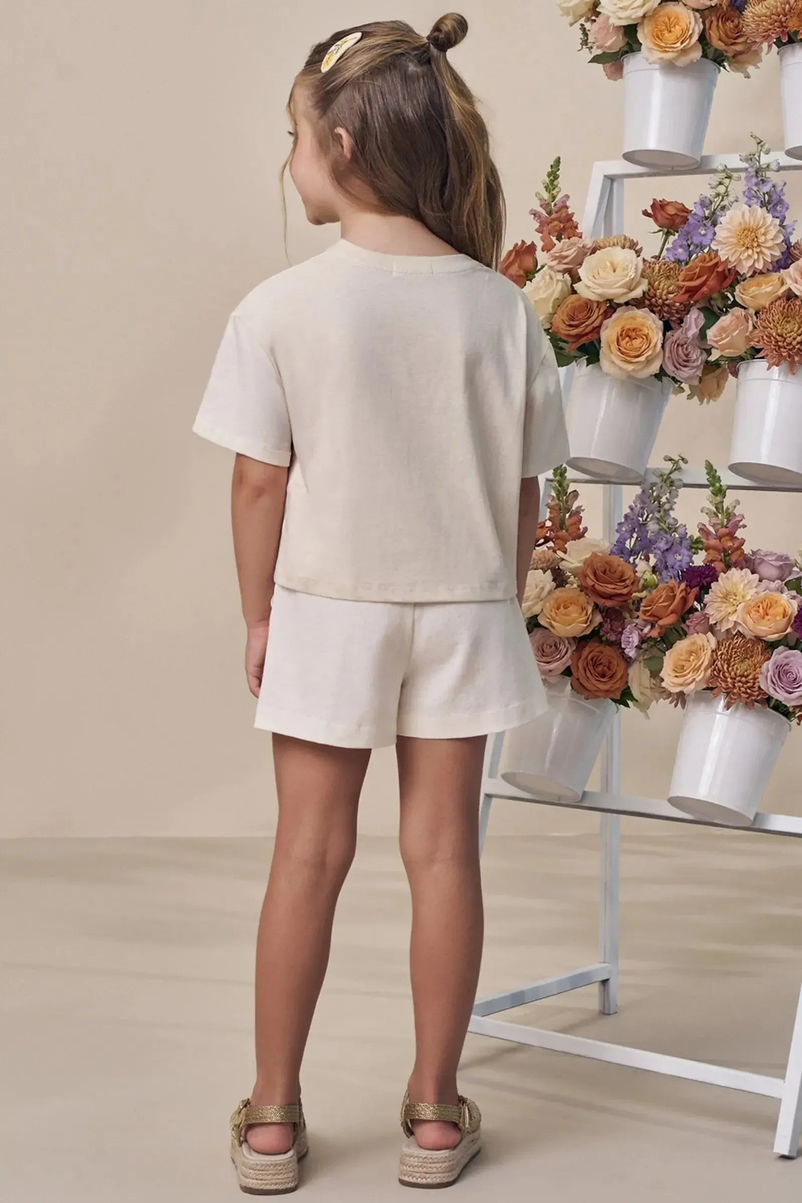 Conjunto de Blusa em Meia Malha com Shorts de Sarja com Elastano 98891 Infanti Infantil Menina