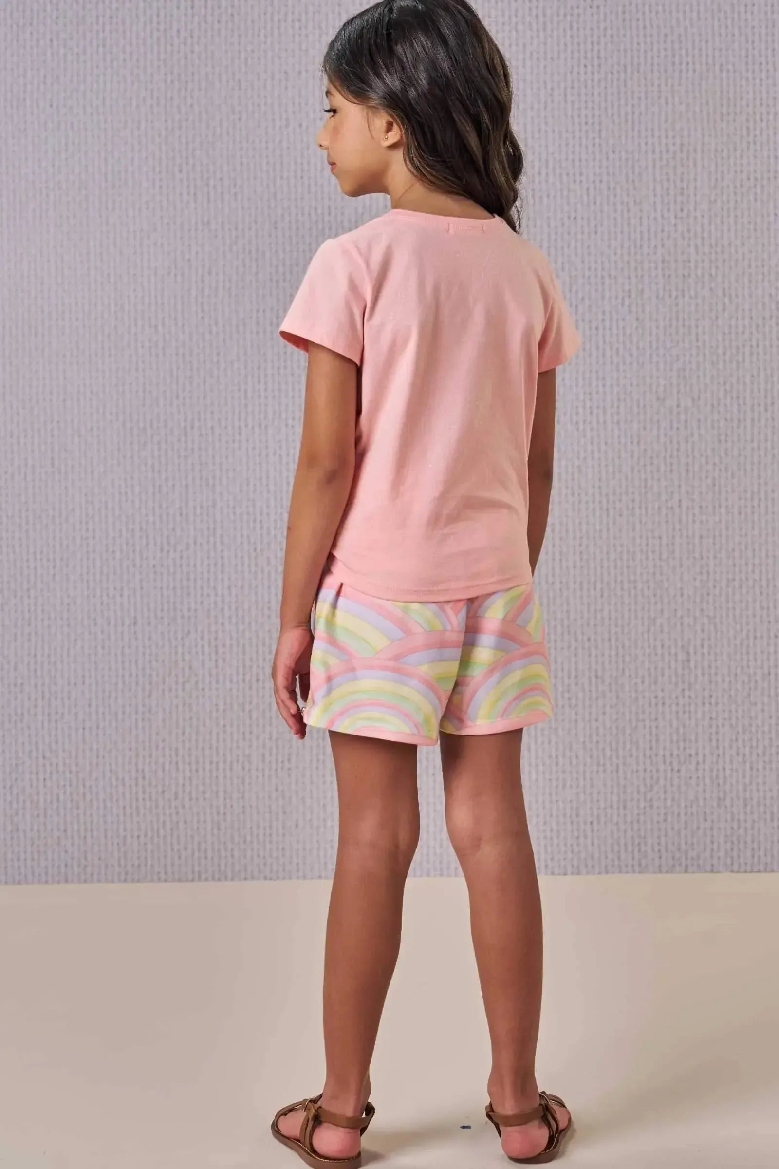 Conjunto de Blusa em Meia Malha com Shorts em Molecotton 88629 Infanti Infantil Menina