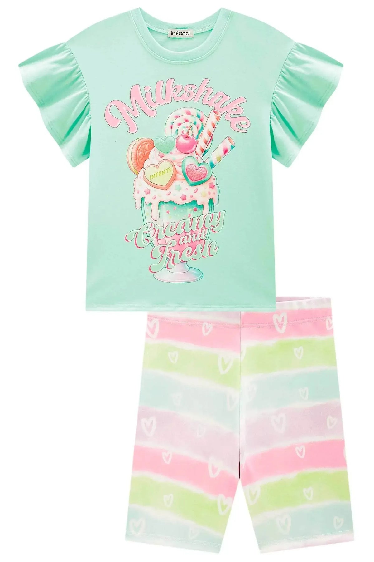 Conjunto de Blusa em Meia Malha e Bermuda Biker em Fly Tech 98352 Infanti Infantil Menina