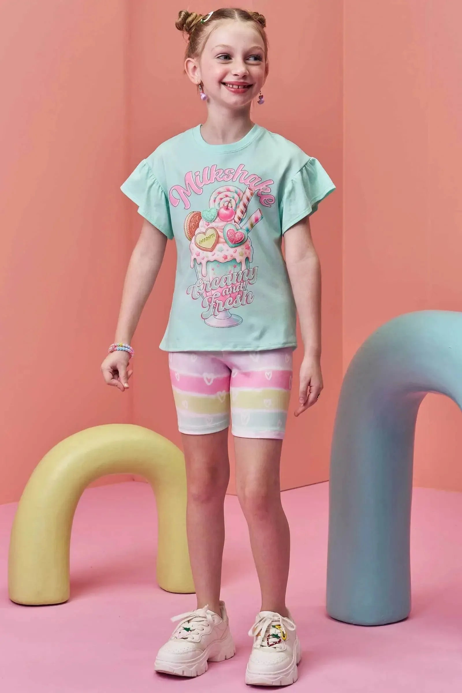 Conjunto de Blusa em Meia Malha e Bermuda Biker em Fly Tech 98352 Infanti Infantil Menina