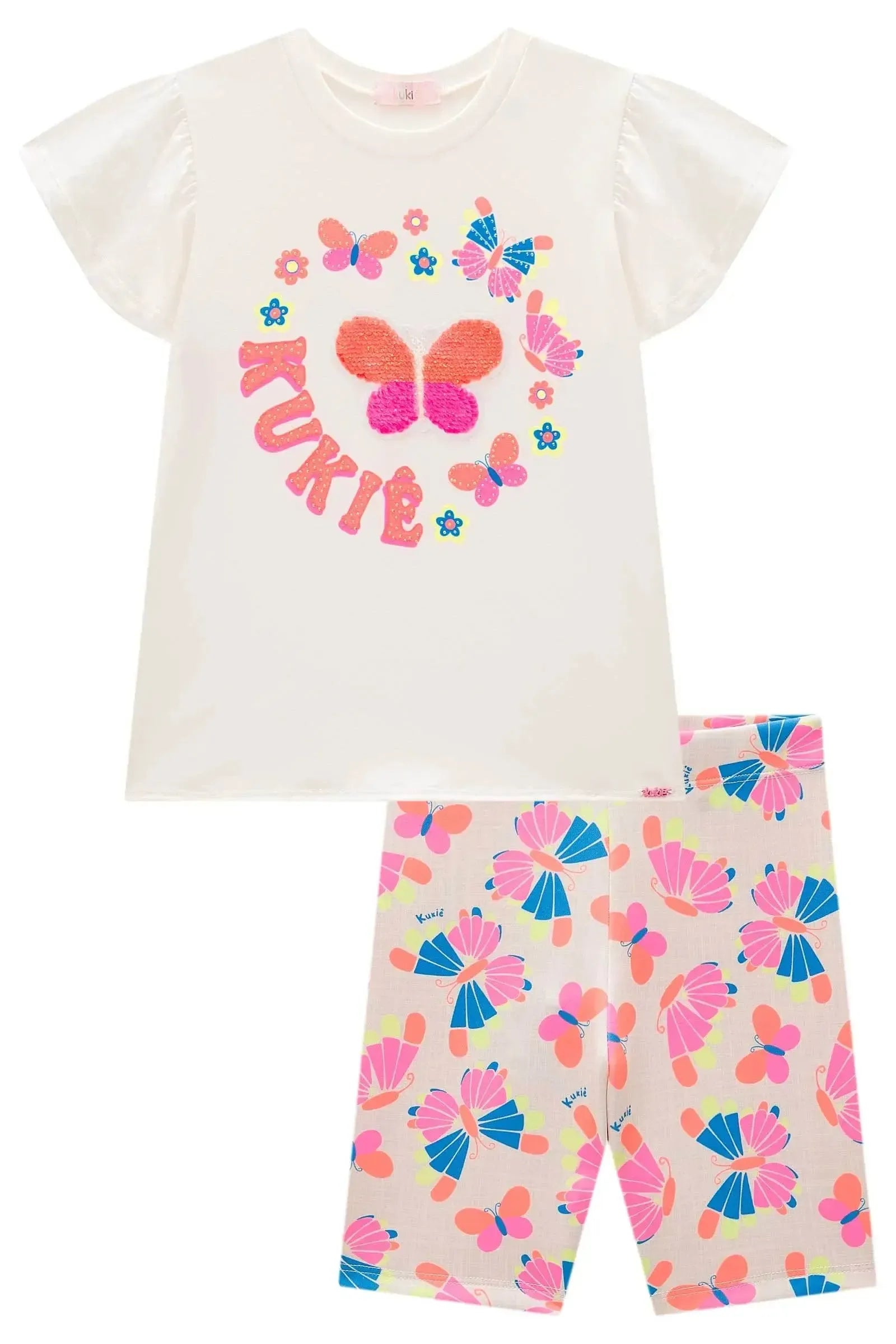 Conjunto de Blusa em Meia Malha e Bermuda Biker em Fly Tech 98453 Kukiê Infantil Menina