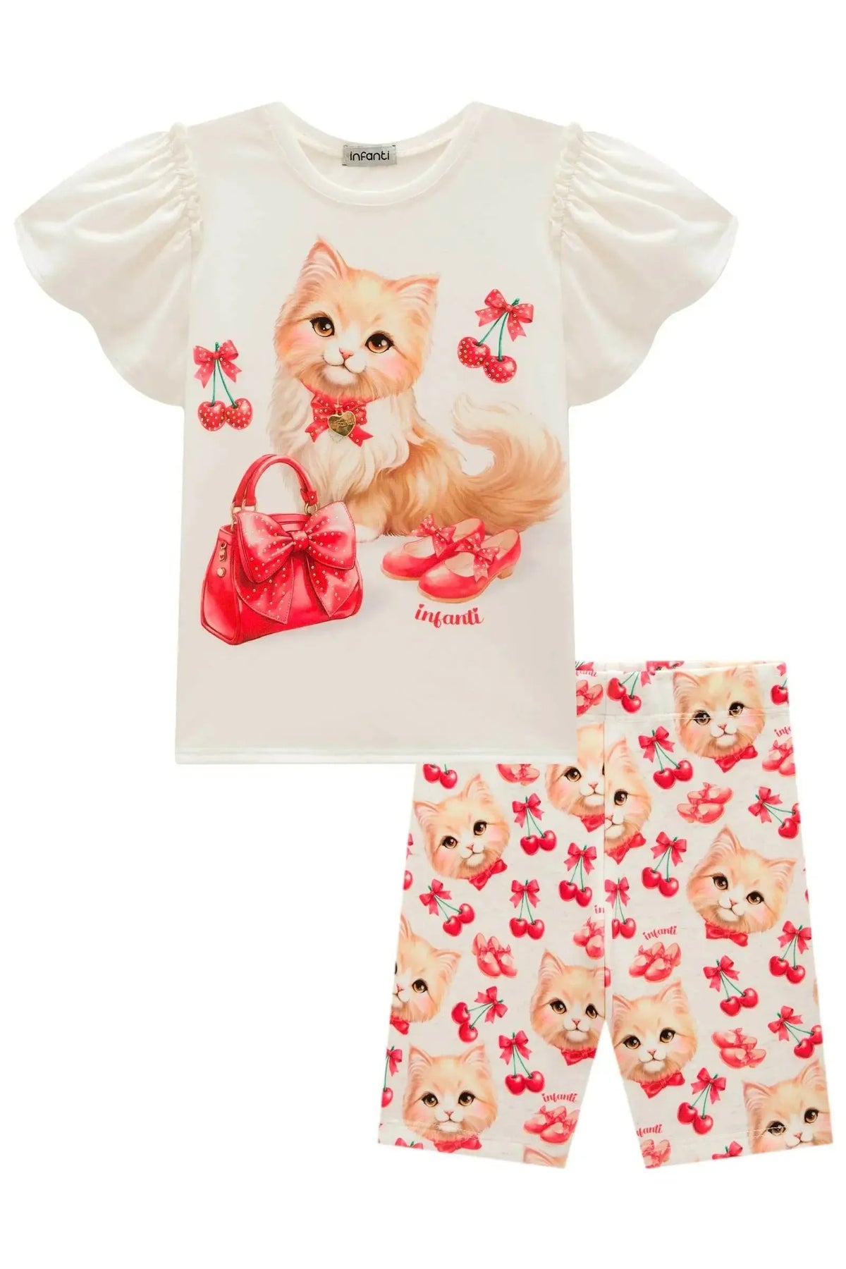 Conjunto de Blusa em Meia Malha e Bermuda Biker em Fly Tech 98716 Infanti Infantil Menina