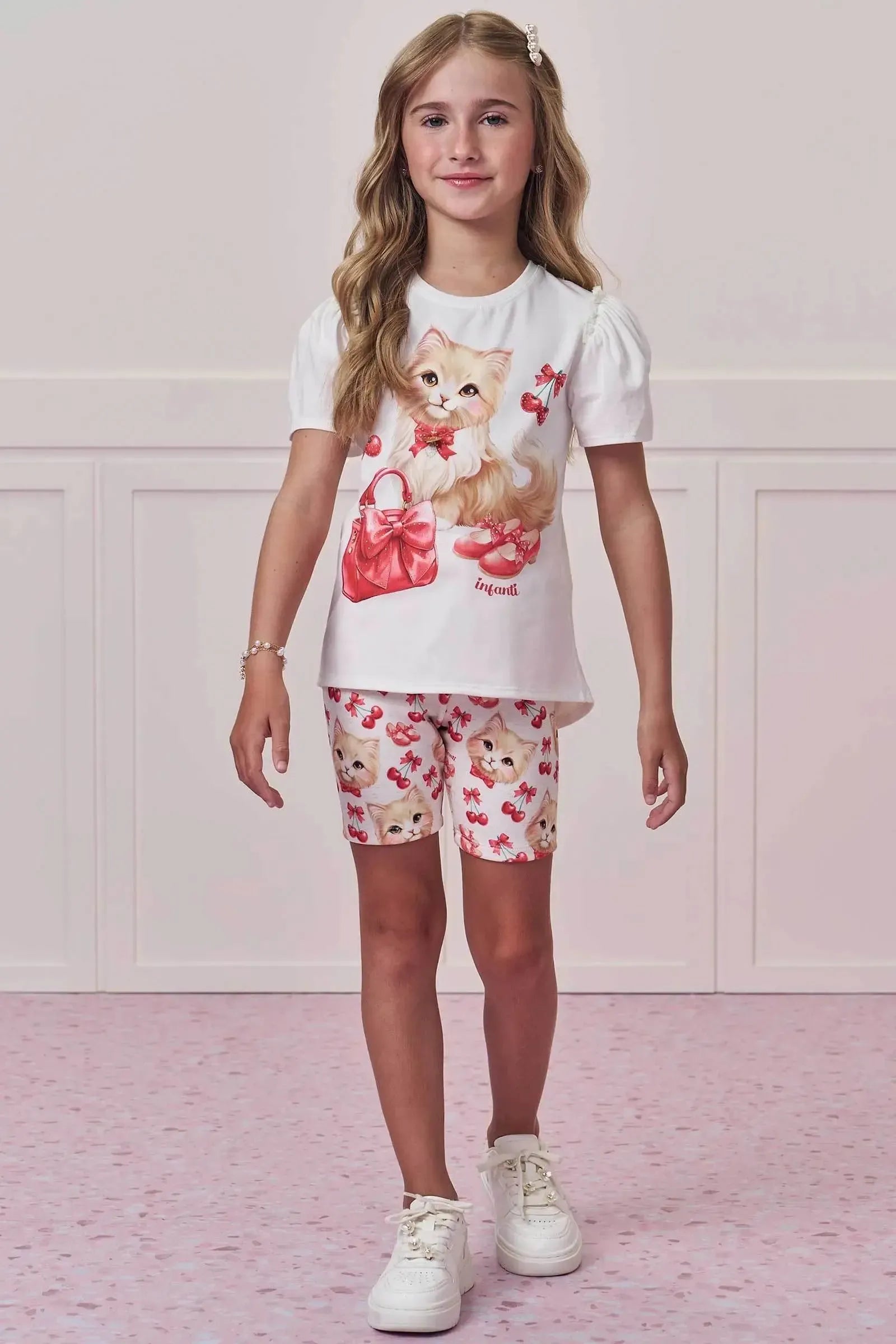 Conjunto de Blusa em Meia Malha e Bermuda Biker em Fly Tech 98716 Infanti Infantil Menina