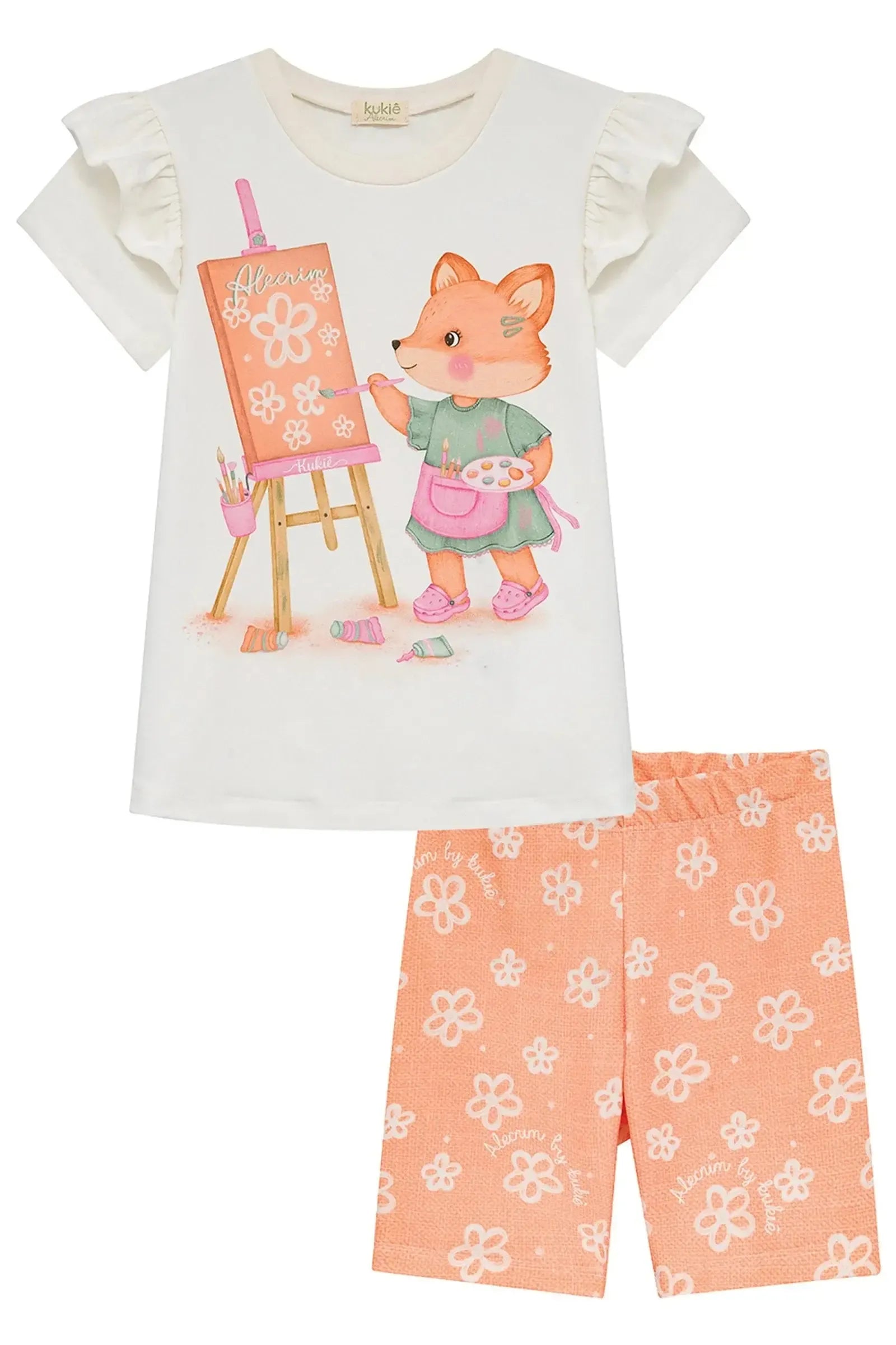 Conjunto de Blusa em Meia Malha e Bermuda Biker em Malha Power 94806 Kukiê Infantil Menina