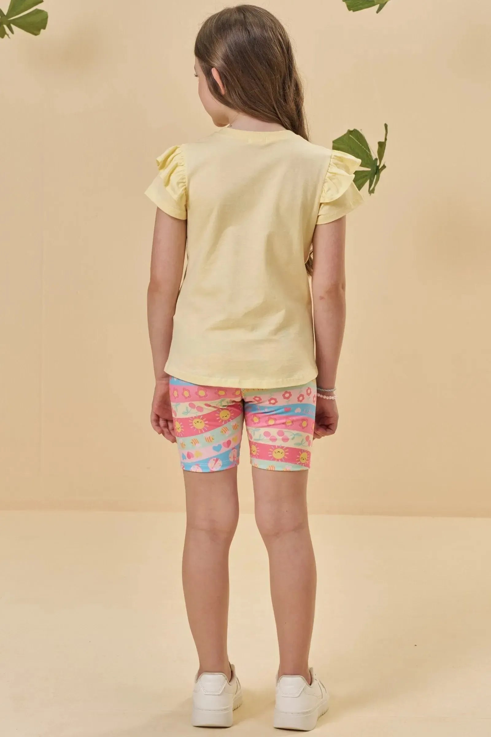 Conjunto de Blusa em Meia Malha e Bermuda Biker em Malha Power 94807 Kukiê Infantil Menina