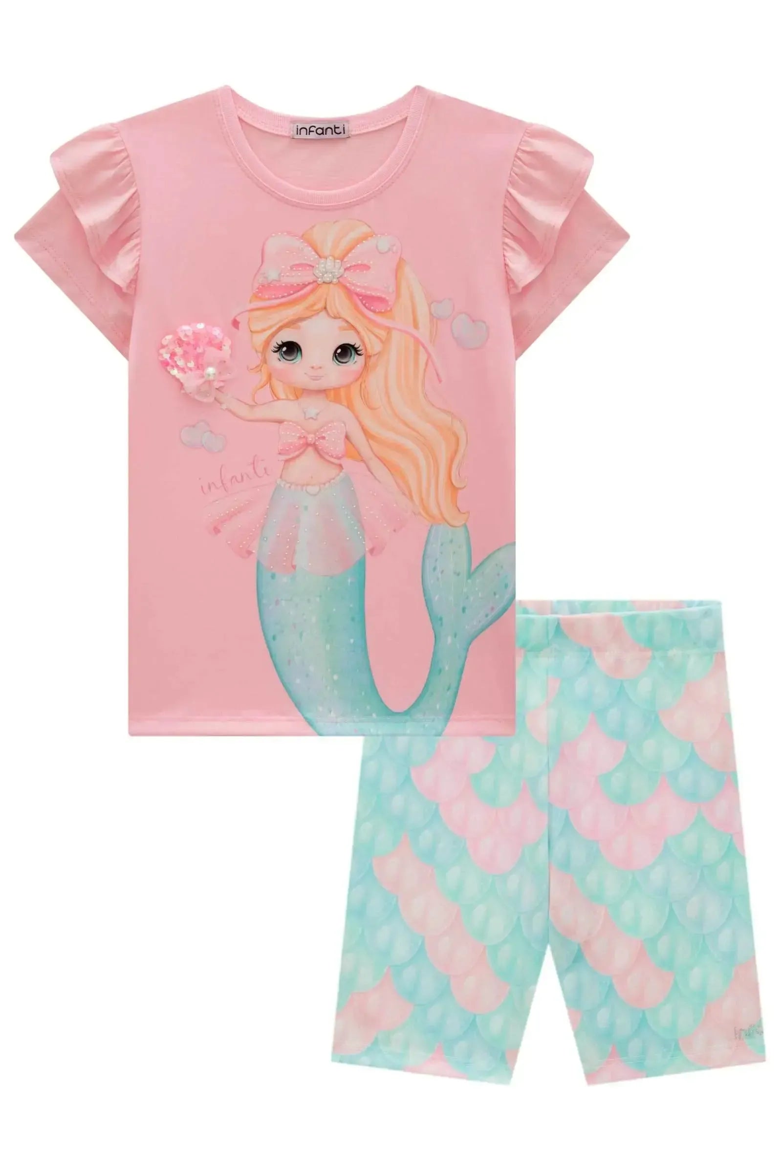 Conjunto de Blusa em Meia Malha e Bermuda Biker em Malha Power 98700 Infanti Infantil Menina