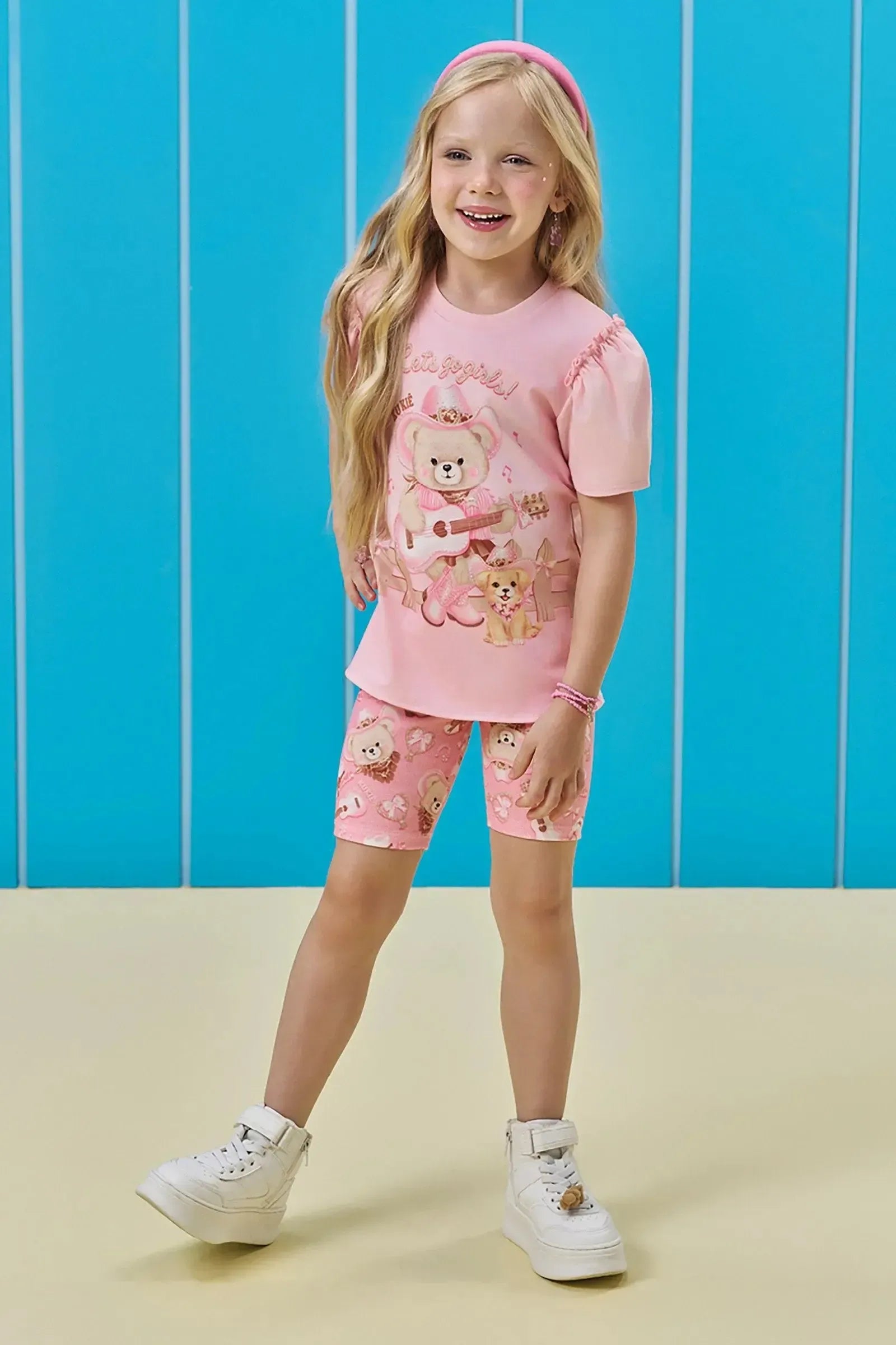 Conjunto de Blusa em Meia Malha e Bermuda Biker em Molecotton 95990 Kukiê Infantil Menina