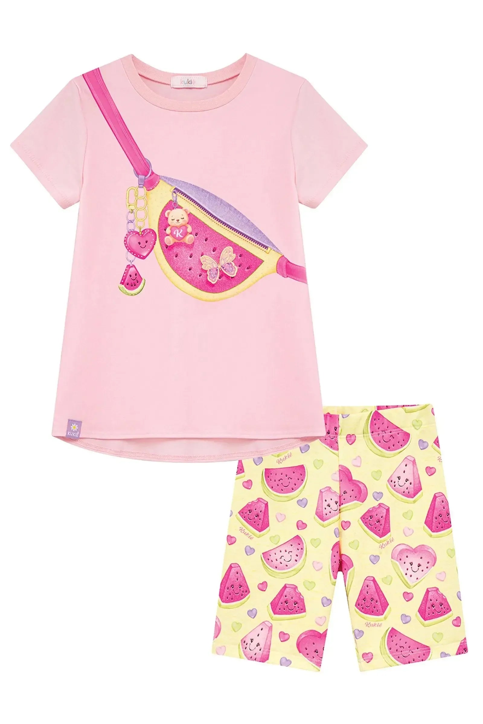 Conjunto de Blusa em Meia Malha e Bermuda Biker em Molecotton 96406 Kukiê Infantil Menina