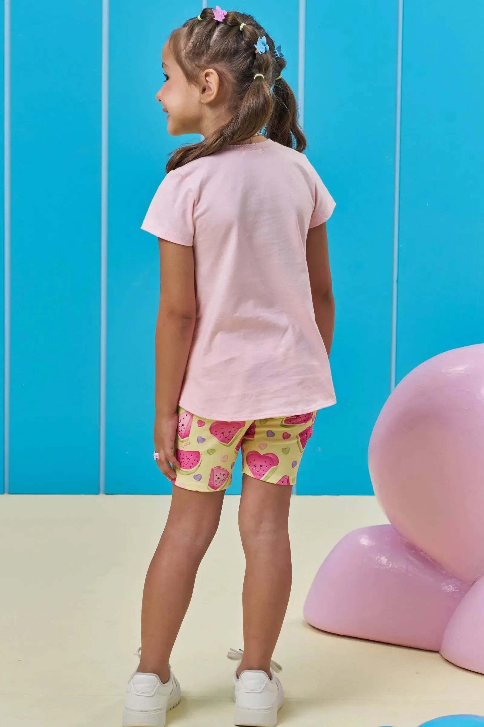 Conjunto de Blusa em Meia Malha e Bermuda Biker em Molecotton 96406 Kukiê Infantil Menina