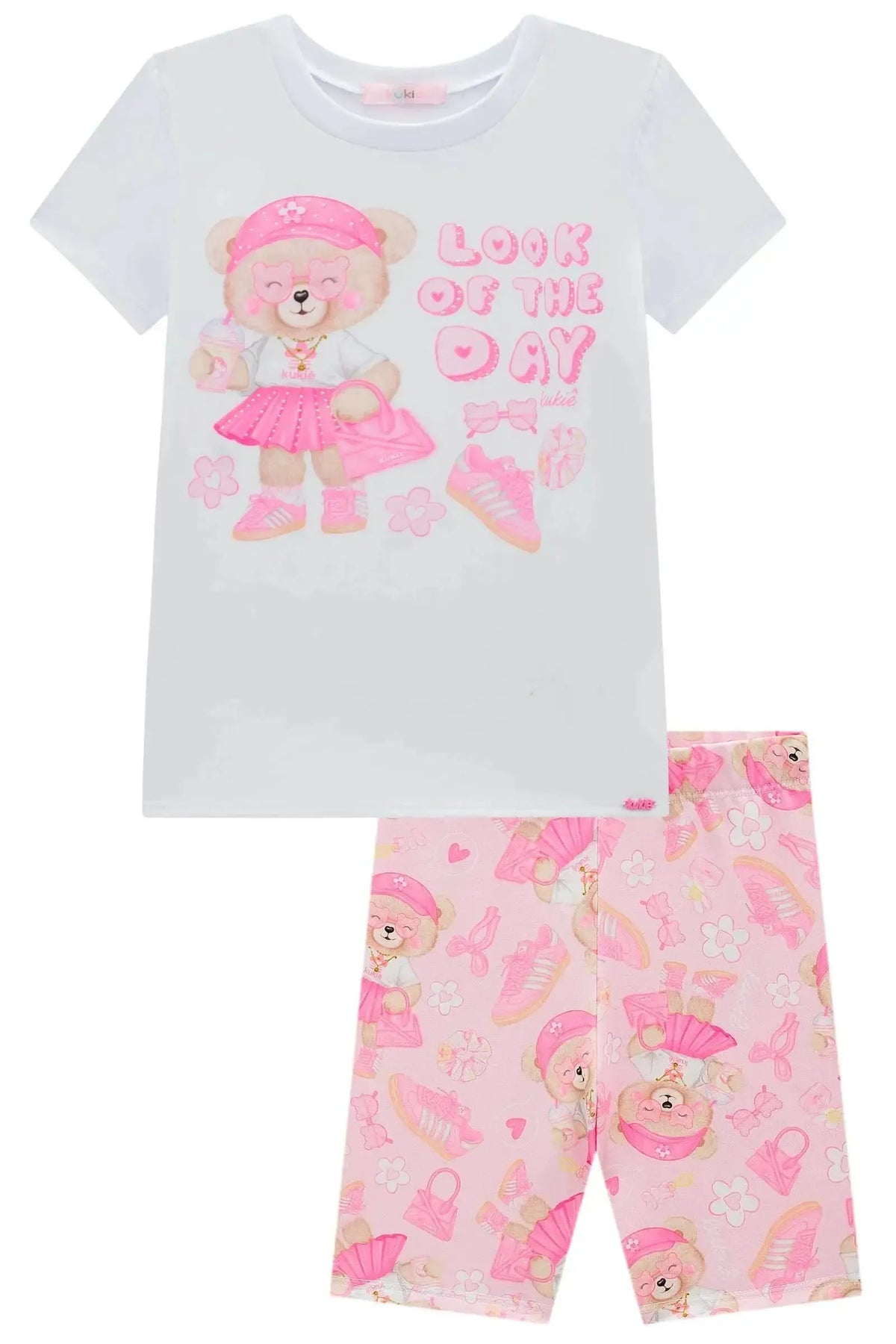Conjunto de Blusa em Meia Malha e Bermuda Biker em Molecotton 98760 Kukiê Infantil Menina