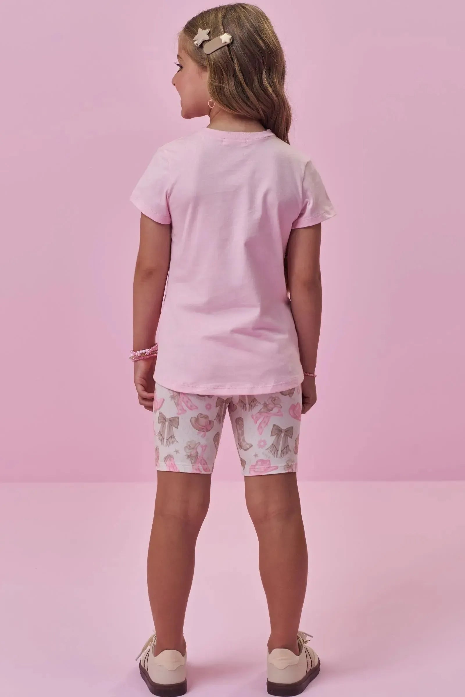 Conjunto de Blusa em Meia Malha e Bermuda Biker em Molecotton 98734 Kukiê Infantil Menina