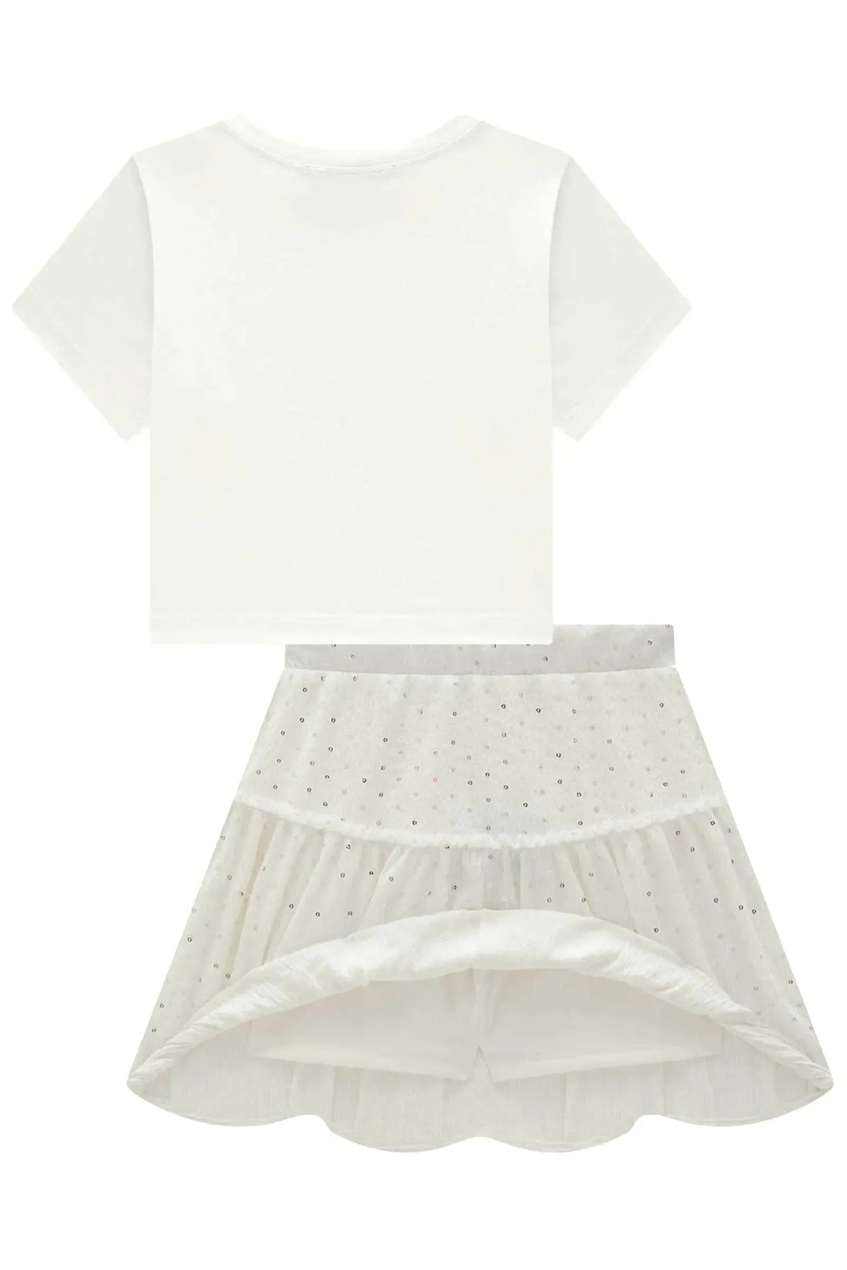 Conjunto de Blusa em Meia Malha e Saia em Anarruga Bordada com Shorts Embutido 98578 Lilimoon Teen Menina