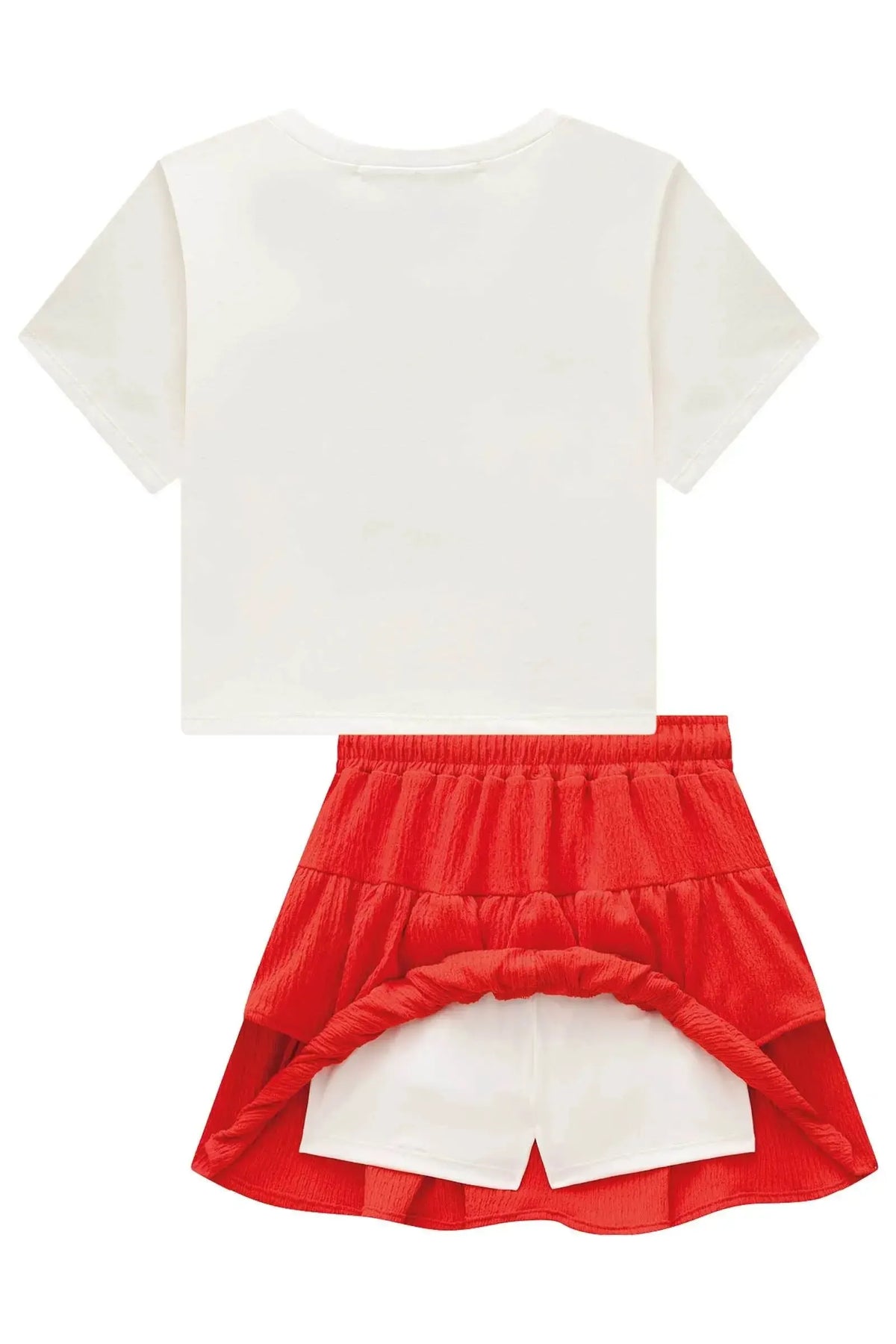 Conjunto de Blusa em Meia Malha e Saia em Malha Texturizada com Shorts Embutido 98960 Lilimoon Teen Menina
