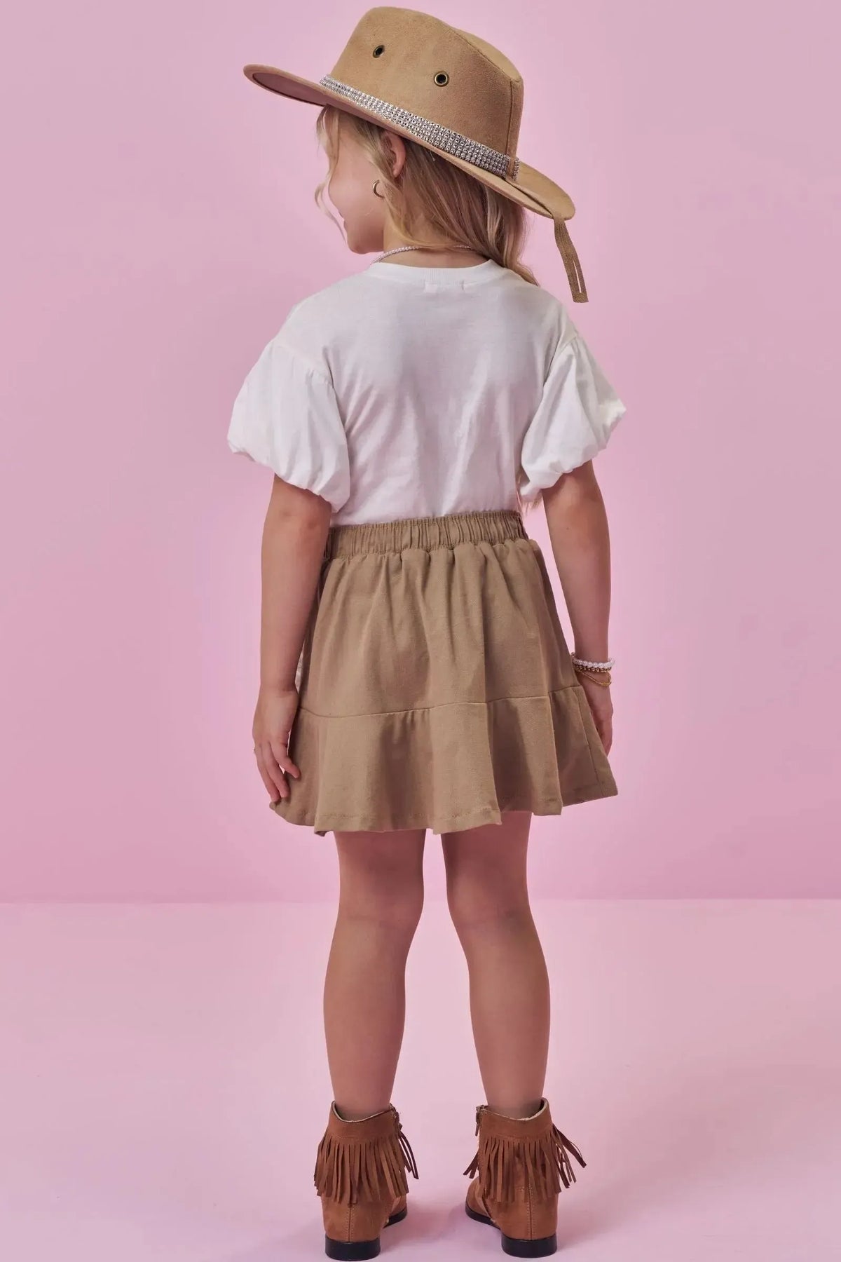 Conjunto de Blusa em Meia Malha e Saia em Sarja com Elastano (com Shorts Embutido) 99014 Kukiê Infantil Menina