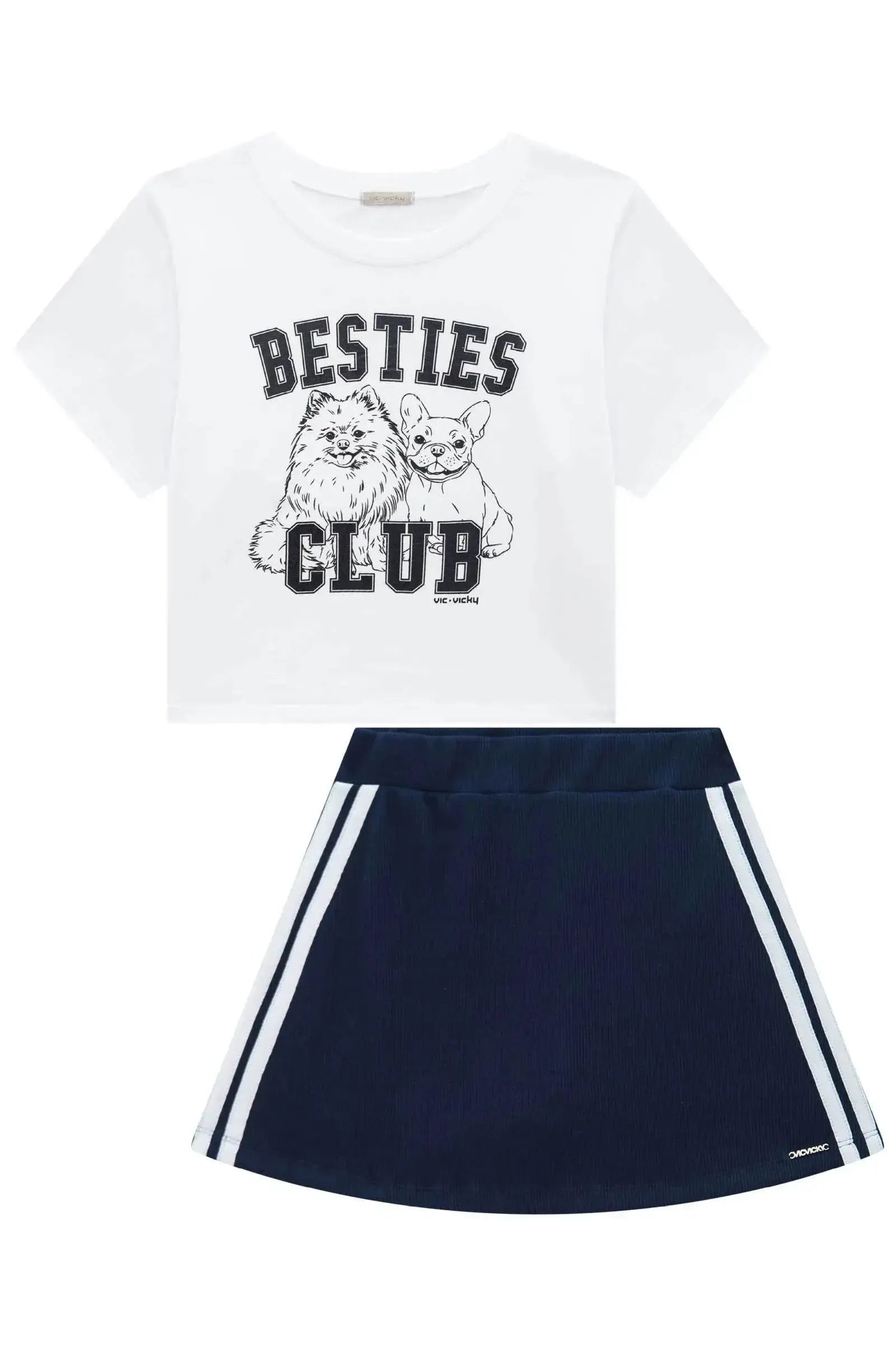 Conjunto de Blusa em Meia Malha e Saia em Soft Line com Shorts Embutido 96912 Vic&Vicky Teen Menina