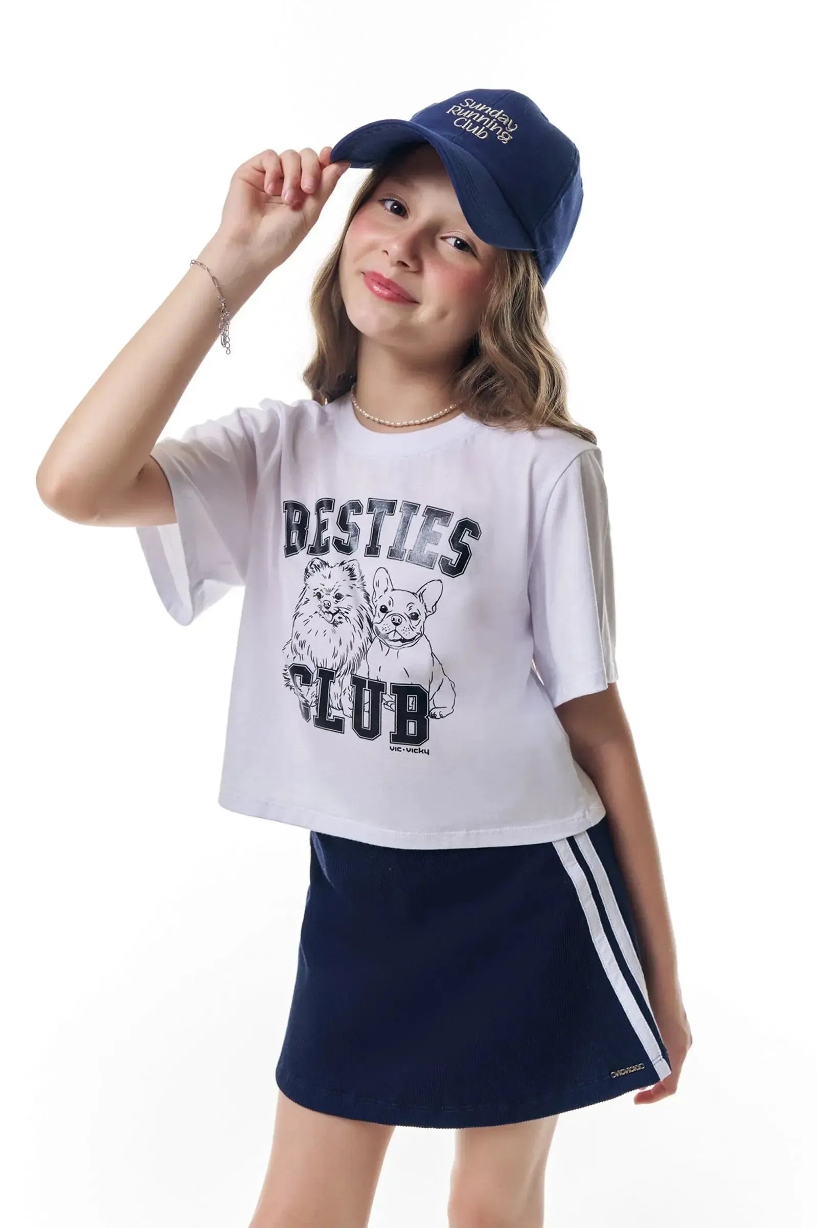 Conjunto de Blusa em Meia Malha e Saia em Soft Line com Shorts Embutido 96912 Vic&Vicky Teen Menina