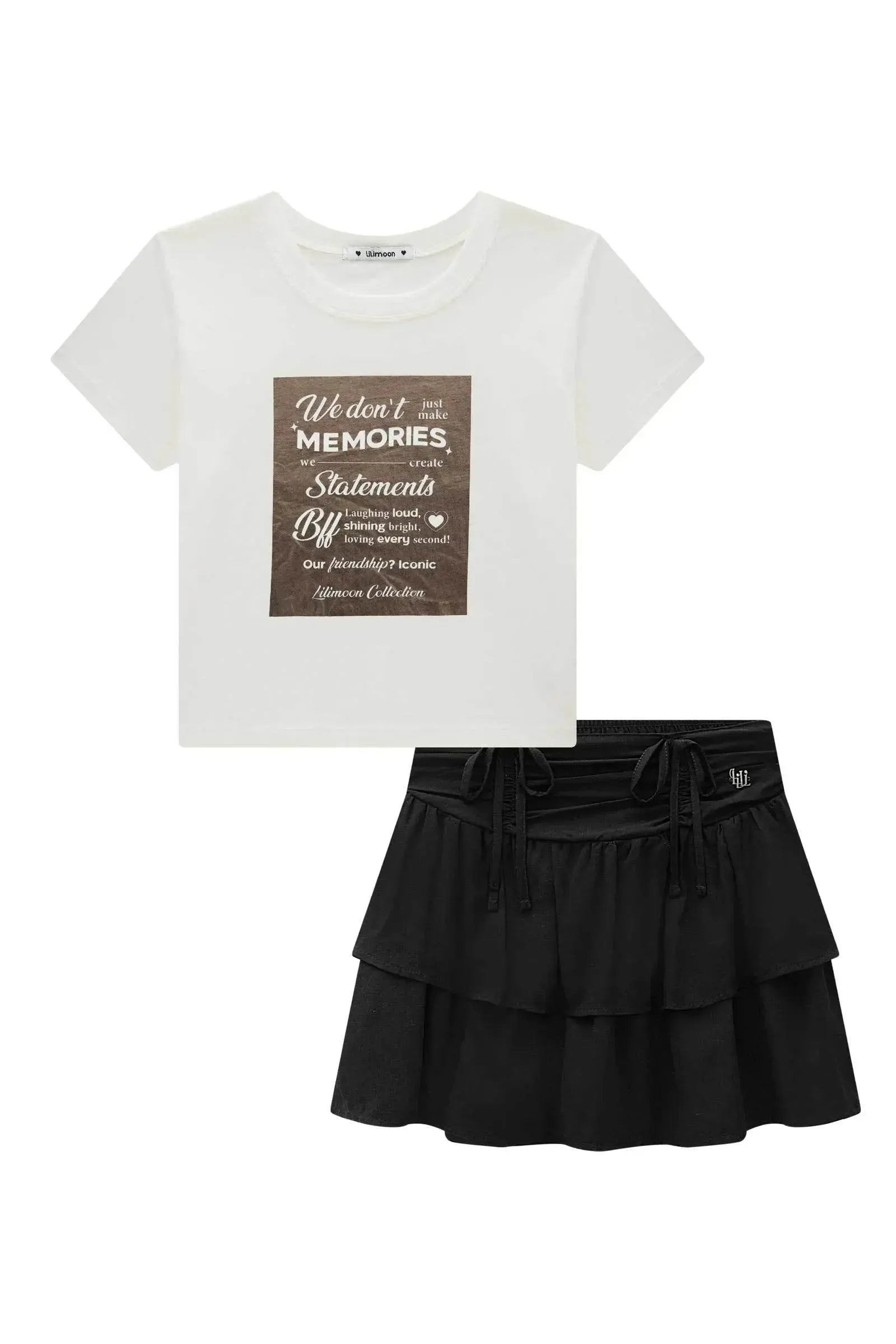 Conjunto de Blusa em Meia Malha e Saia em Viscolinho Summer 95916 Lilimoon Teen Menina