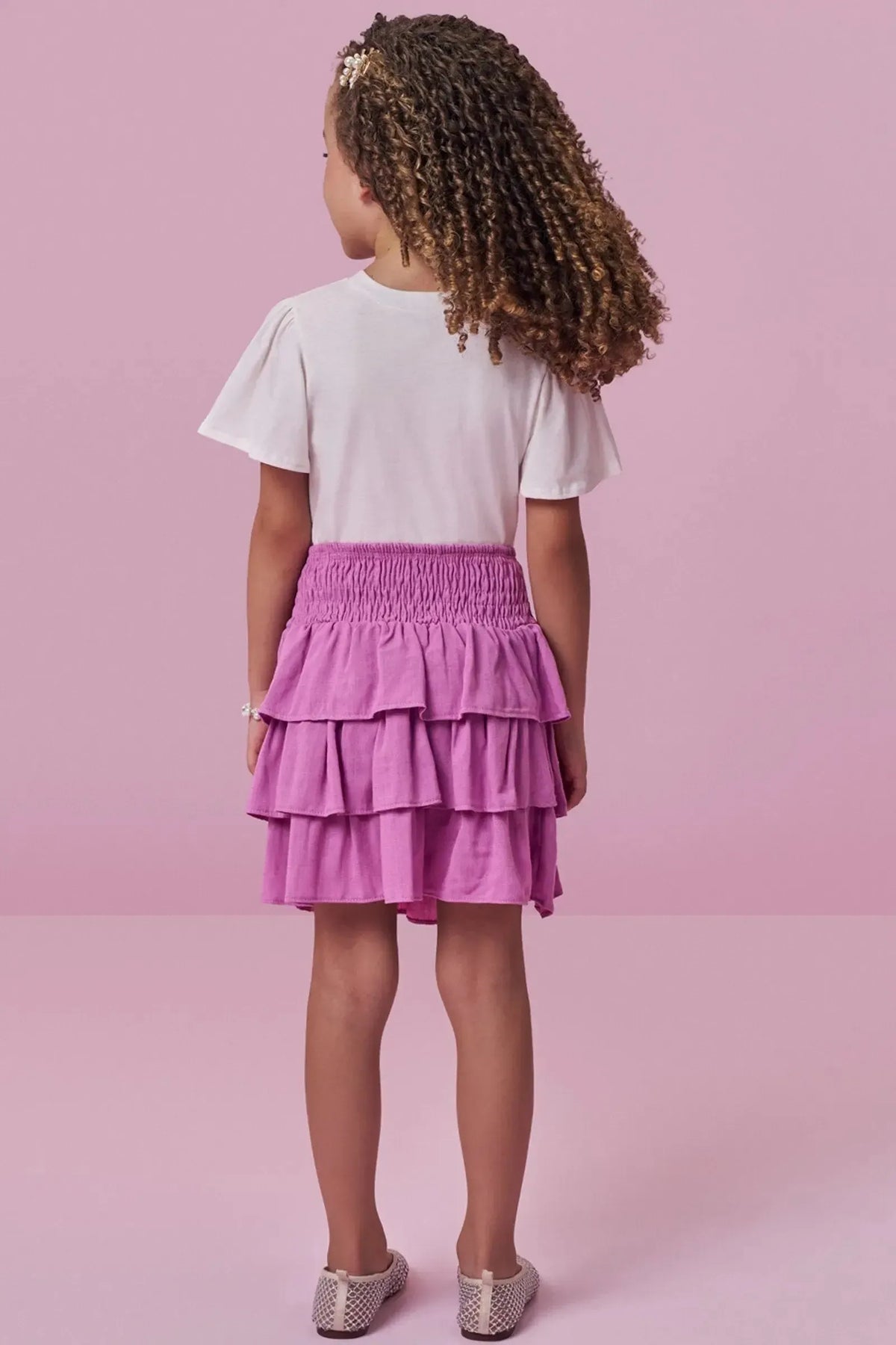 Conjunto de Blusa em Meia Malha e Saia em Viscose (com Shorts Embutido) 99446 Kukiê Infantil Menina