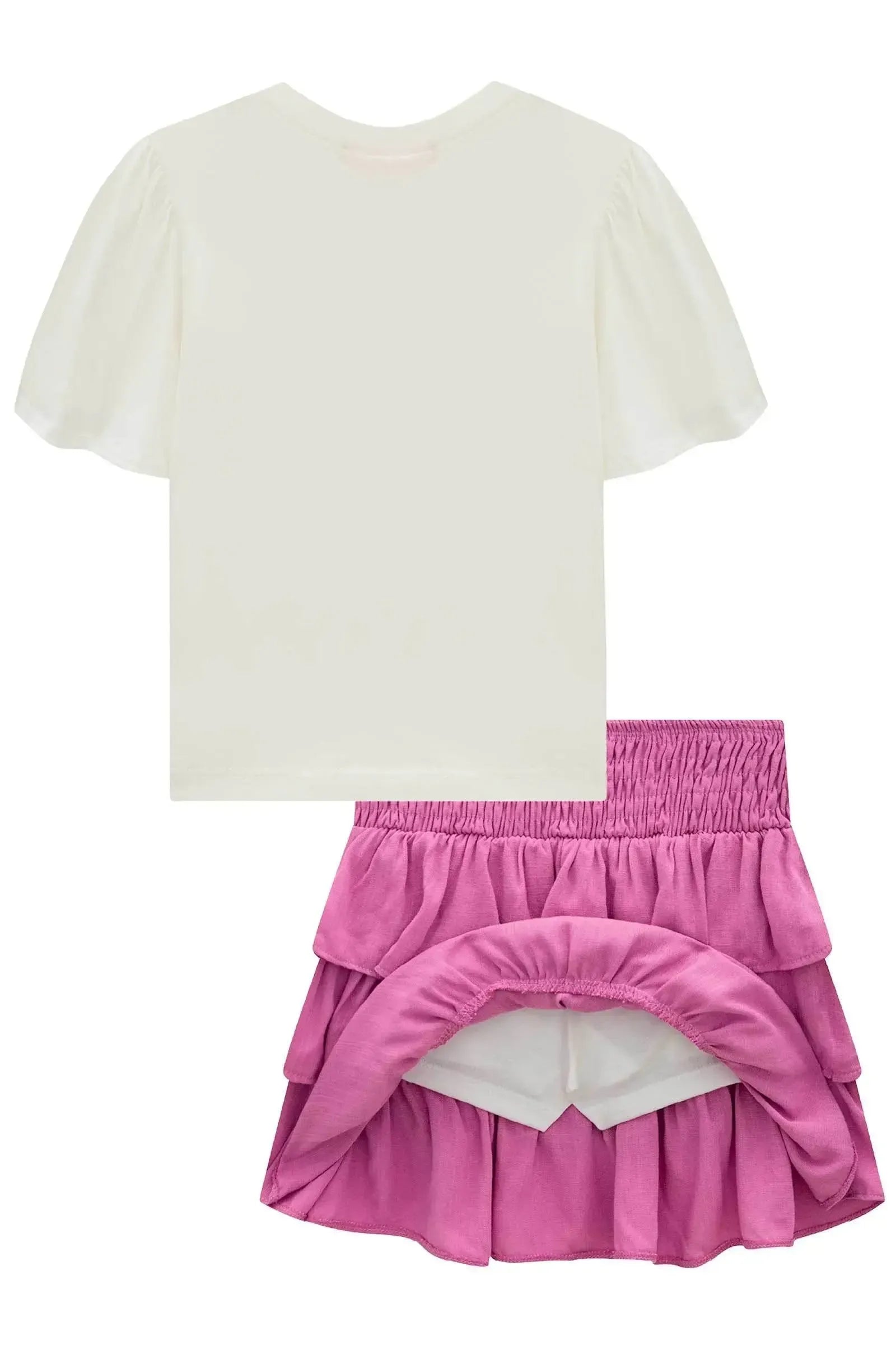 Conjunto de Blusa em Meia Malha e Saia em Viscose (com Shorts Embutido) 99446 Kukiê Infantil Menina