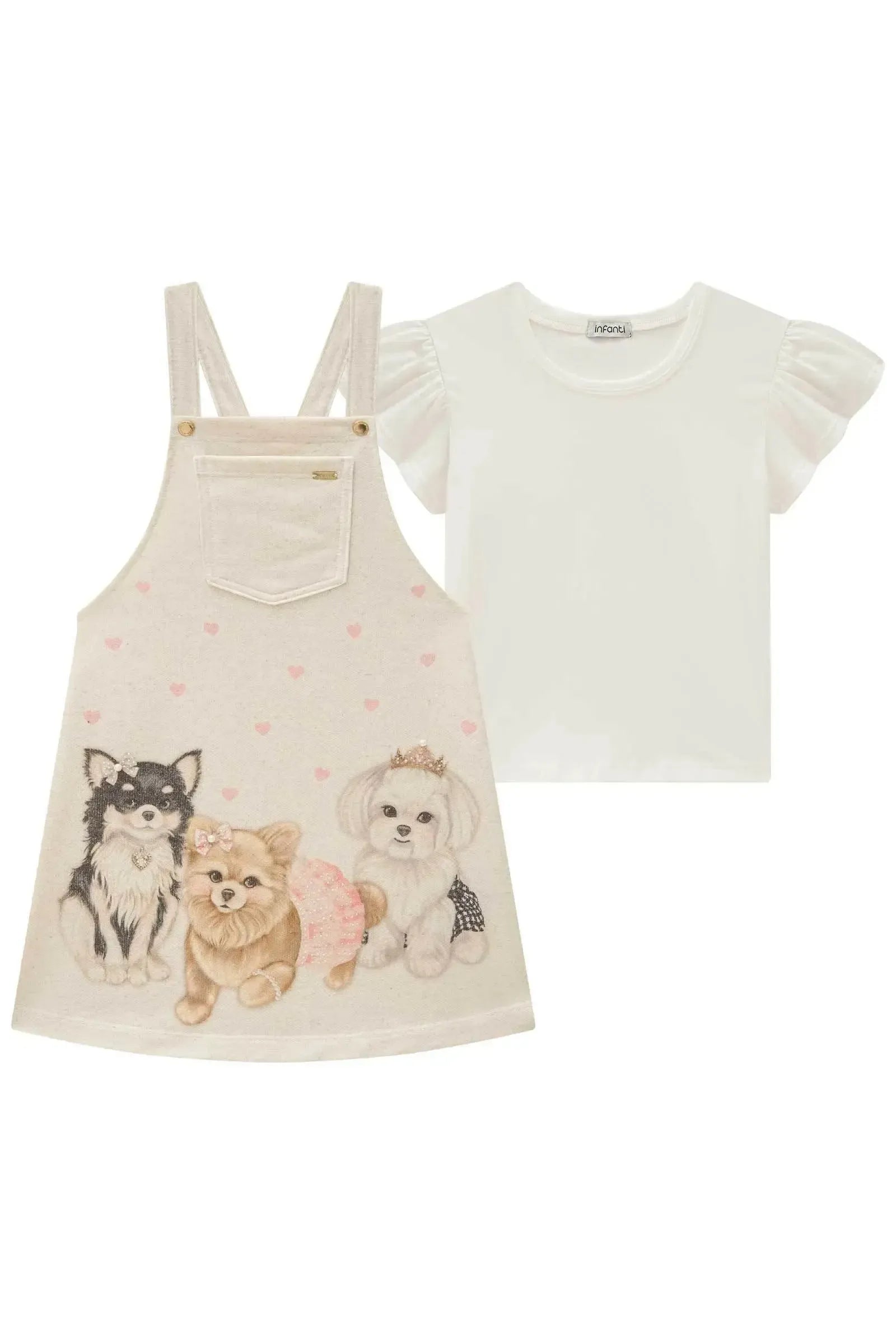 Conjunto de Blusa em Meia Malha e Salopete em Moletom Linho 84372 Infanti Infantil Menina