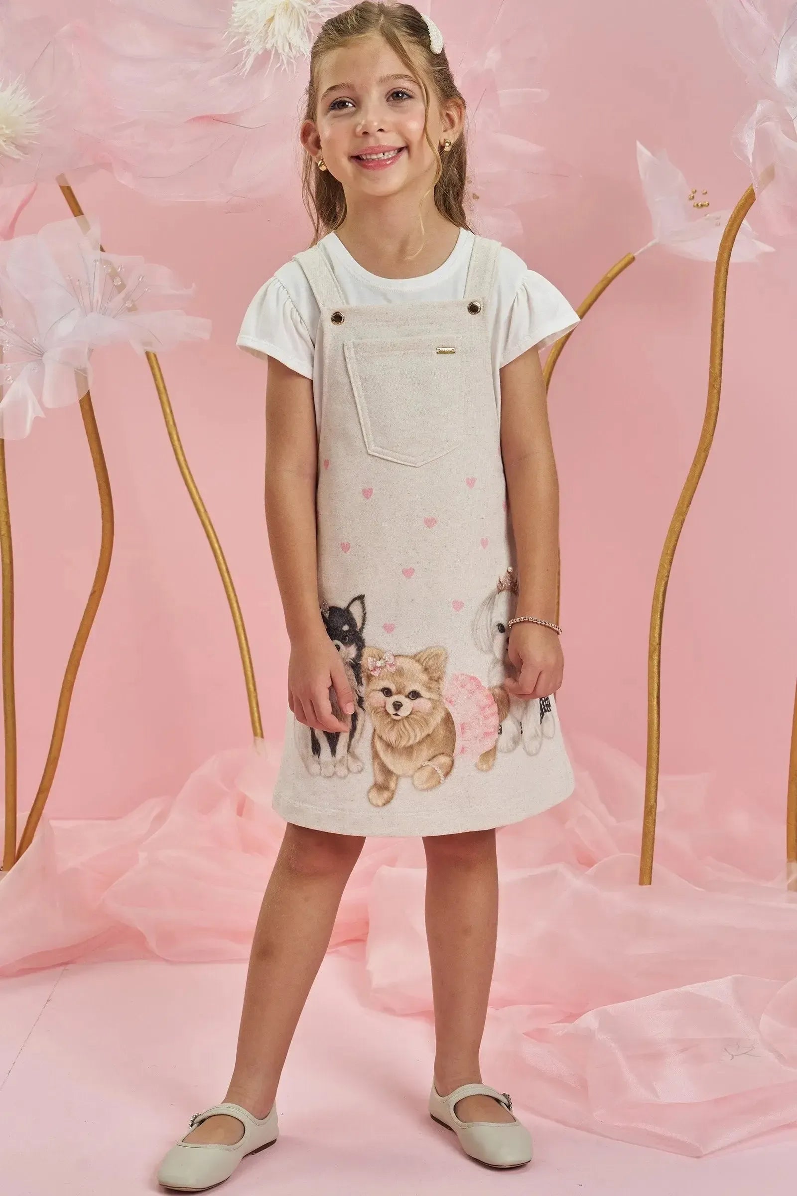 Conjunto de Blusa em Meia Malha e Salopete em Moletom Linho 84372 Infanti Infantil Menina