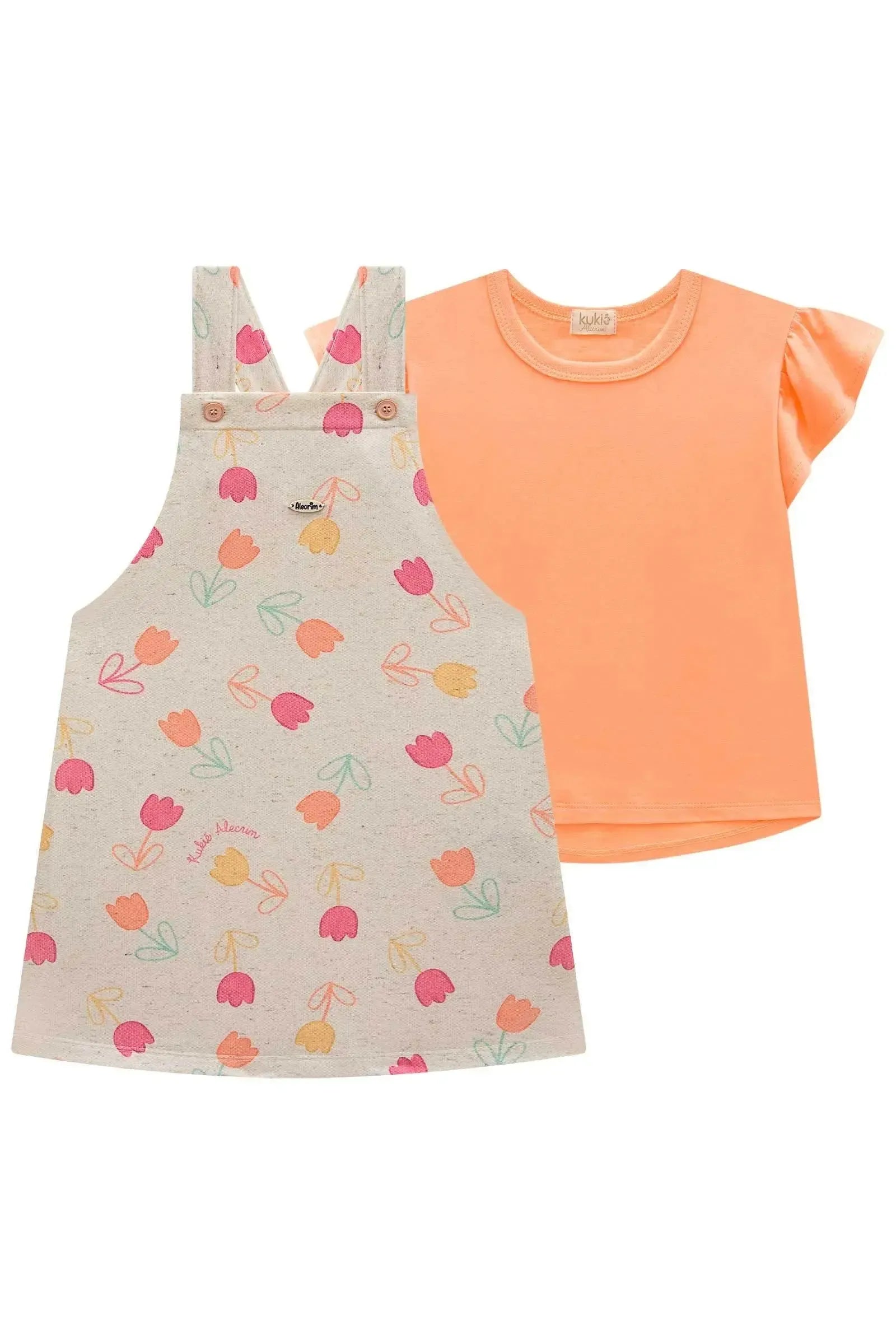Conjunto de Blusa em Meia Malha e Salopete em Moletom Linho sem Pelúcia 99564 Kukiê Infantil Menina
