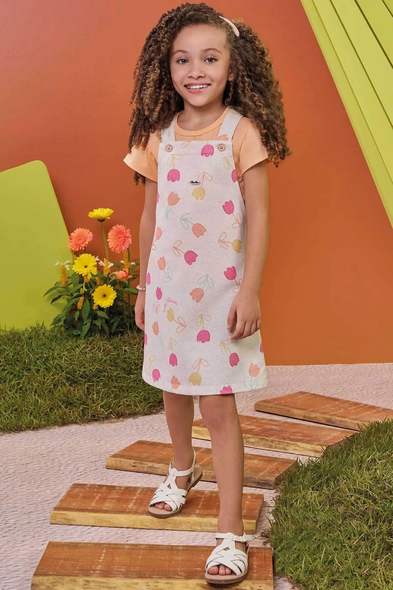 Conjunto de Blusa em Meia Malha e Salopete em Moletom Linho sem Pelúcia 99564 Kukiê Infantil Menina