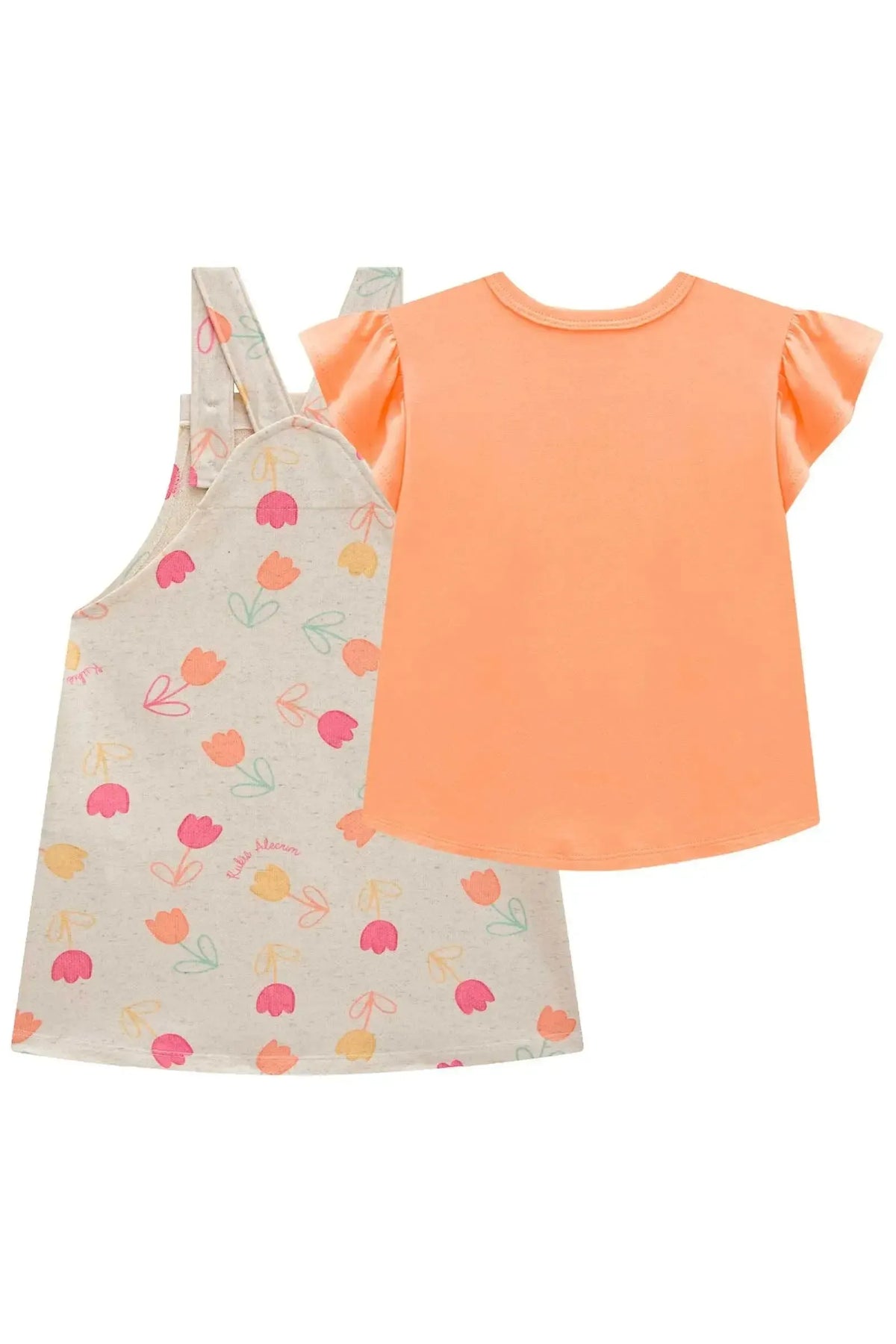 Conjunto de Blusa em Meia Malha e Salopete em Moletom Linho sem Pelúcia 99564 Kukiê Infantil Menina