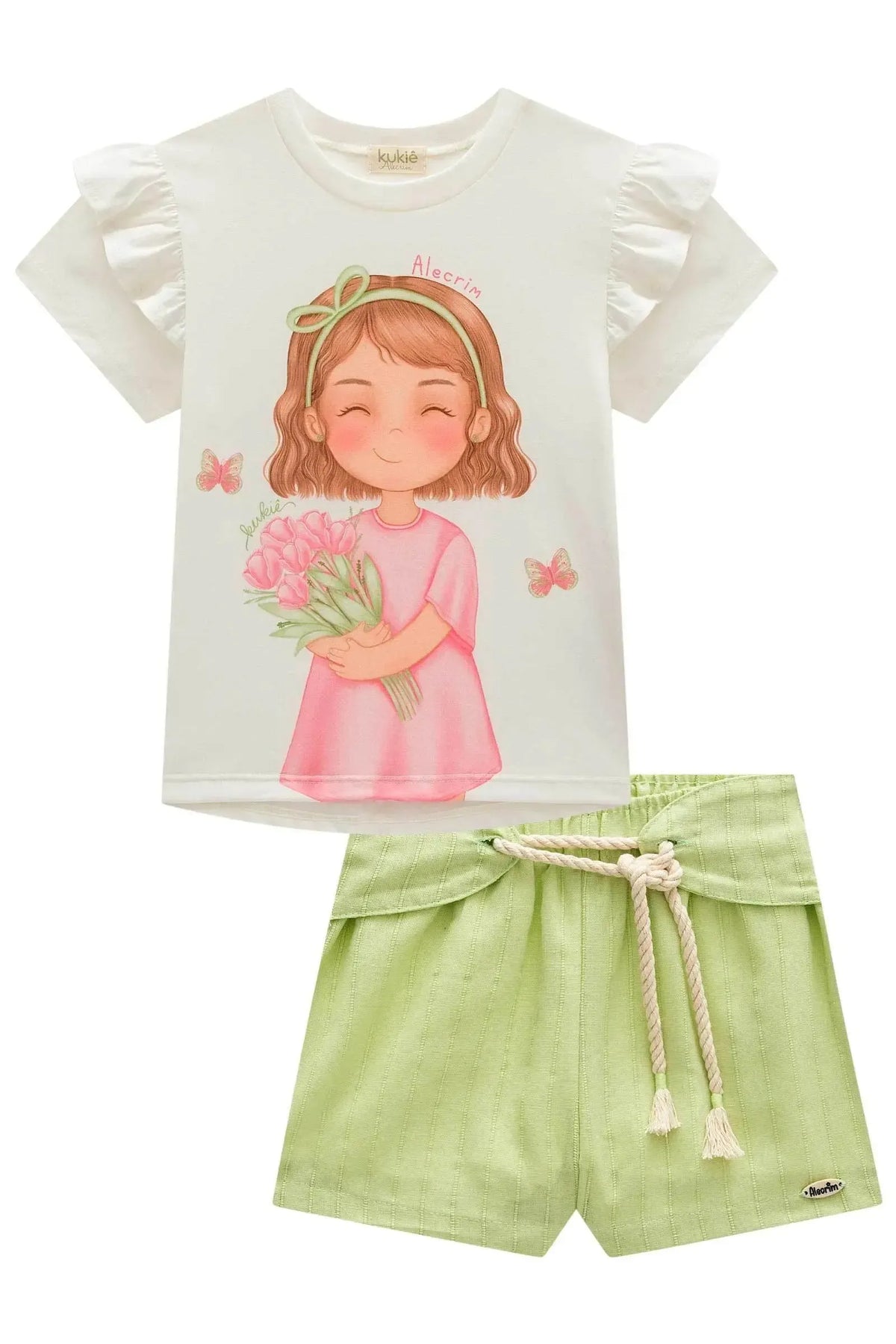 Conjunto de Blusa em Meia Malha e Short em Viscolinho 99593 Kukiê Infantil Menina