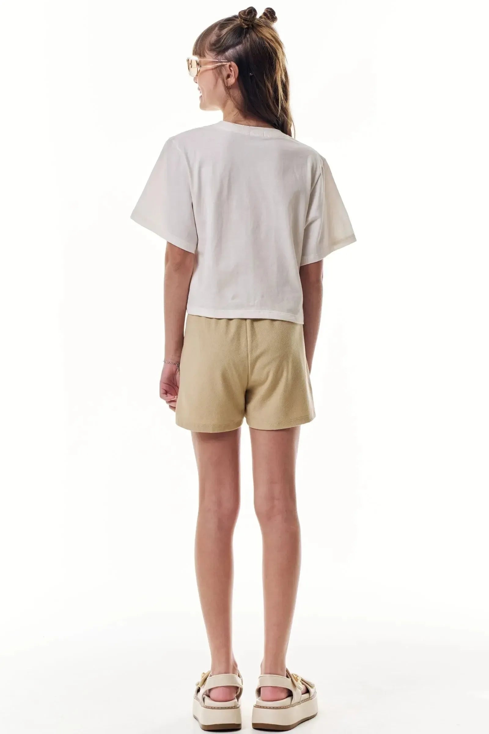 Conjunto de Blusa em Meia Malha e Short Saia em Cotton Jeans 95965 Vic&Vicky Teen Menina