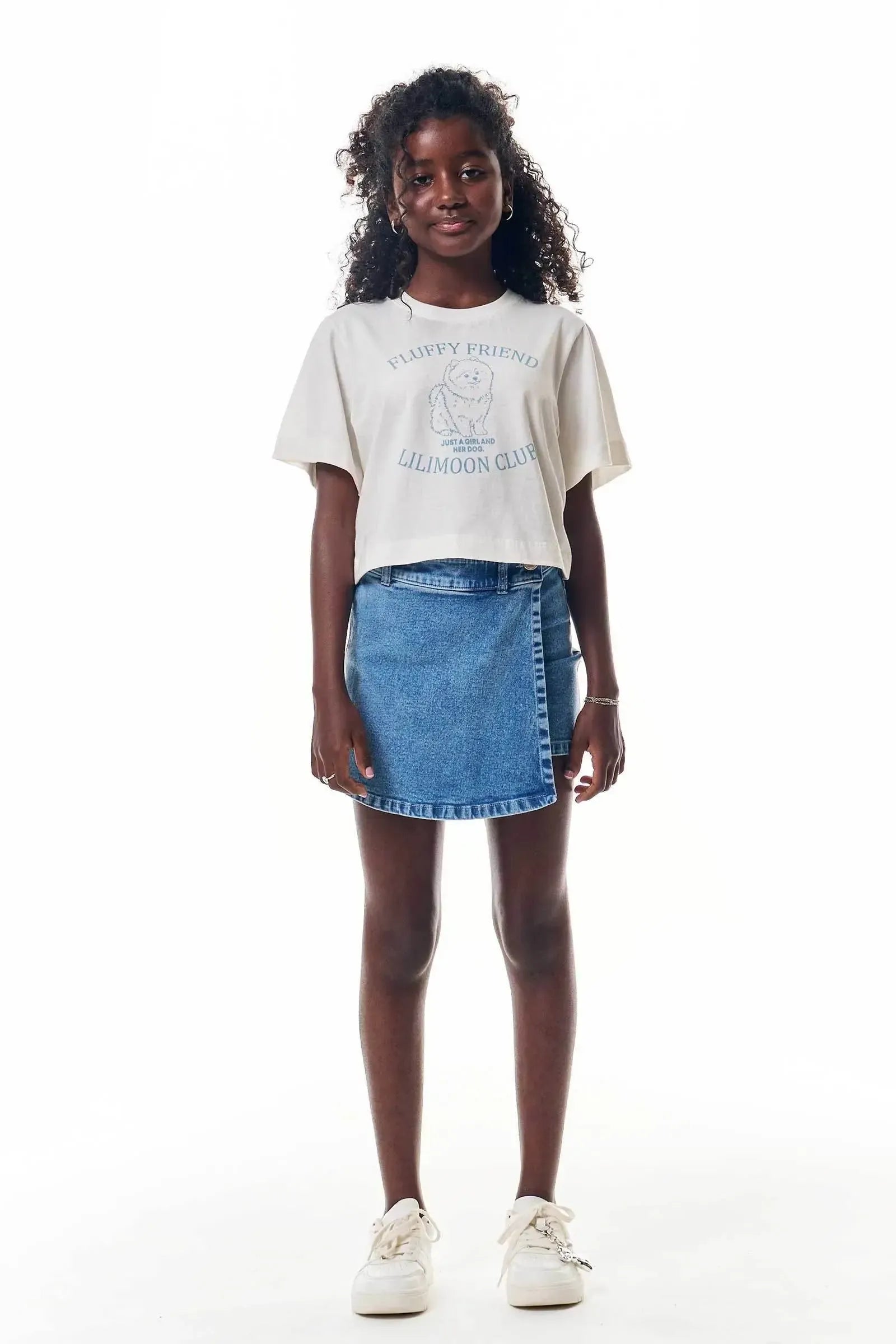 Conjunto de Blusa em Meia Malha e Short Saia em Jeans Arkansas 92653 Lilimoon Teen Menina