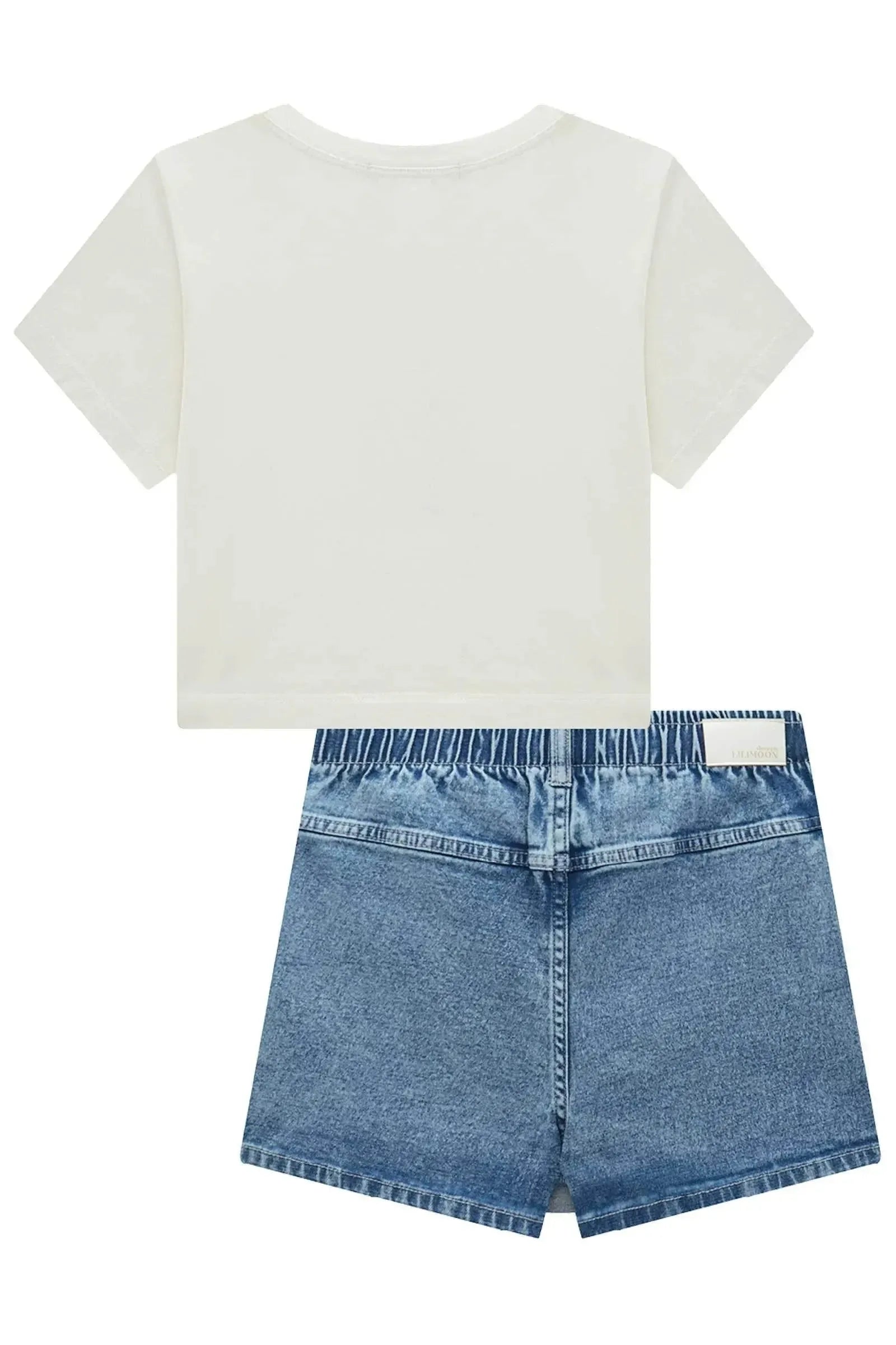 Conjunto de Blusa em Meia Malha e Short Saia em Jeans Arkansas 92653 Lilimoon Teen Menina