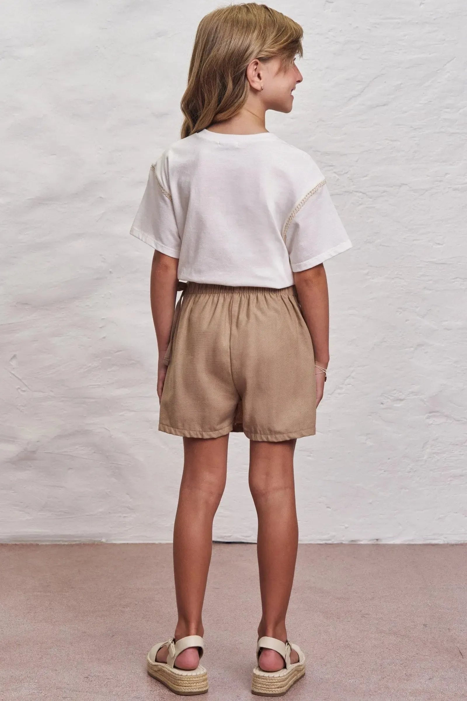 Conjunto de Blusa em Meia Malha e Short Saia em Linho Santorine com Elastano 98822 Infanti Infantil Menina