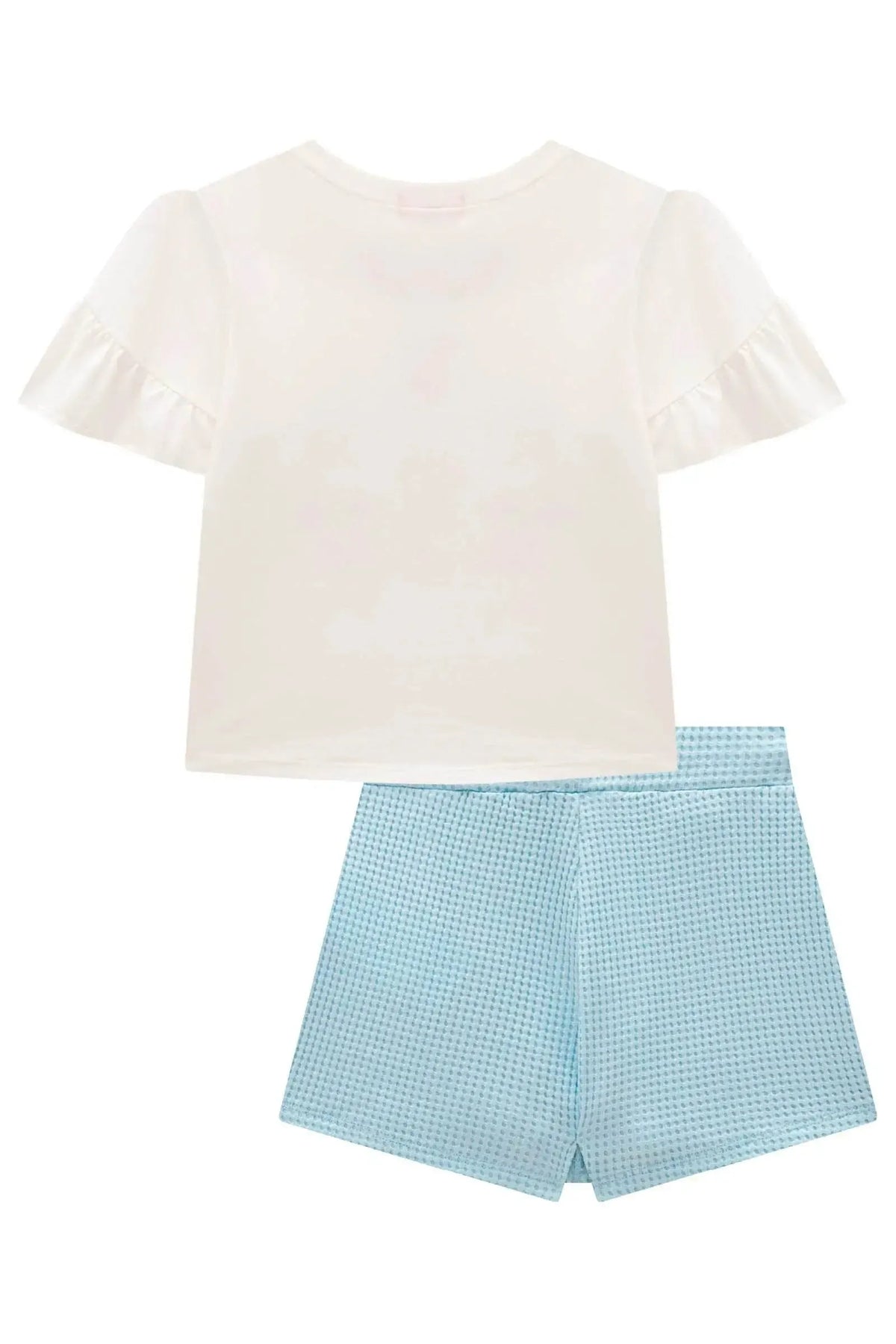 Conjunto de Blusa em Meia Malha e Short Saia em Malha Big Waffle 98365 Kukiê Infantil Menina
