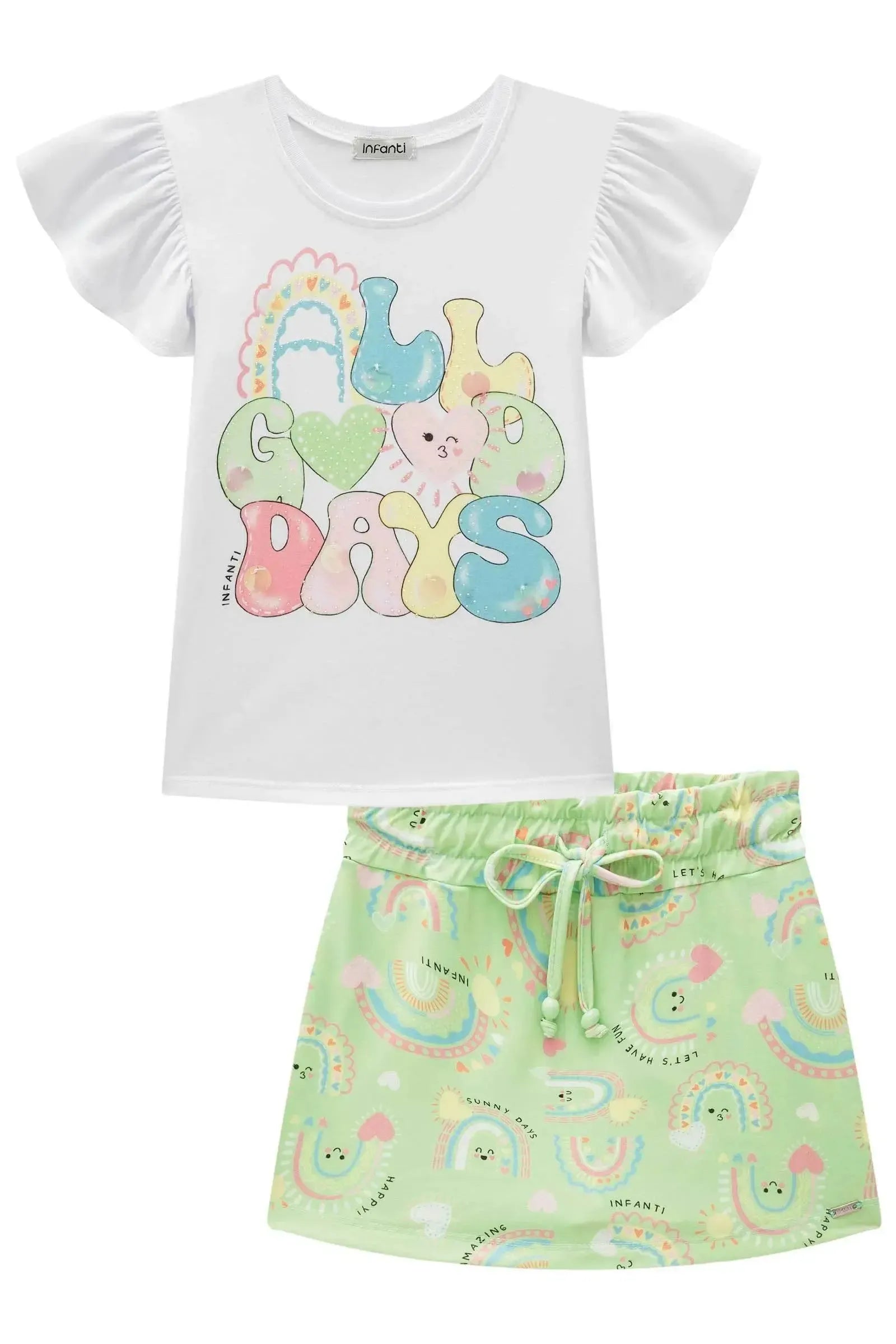 Conjunto de Blusa em Meia Malha e Short Saia em Malha Power 83518 Infanti Infantil Menina