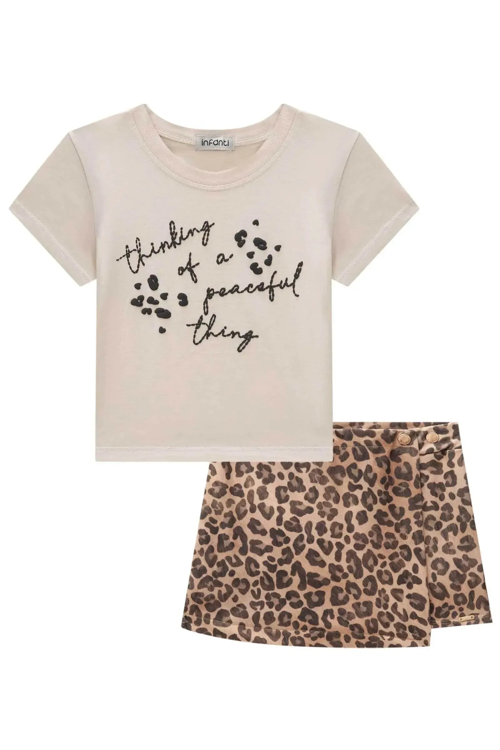 Conjunto de Blusa em Meia Malha e Short Saia em Molecotton 85586 Infanti Infantil Menina